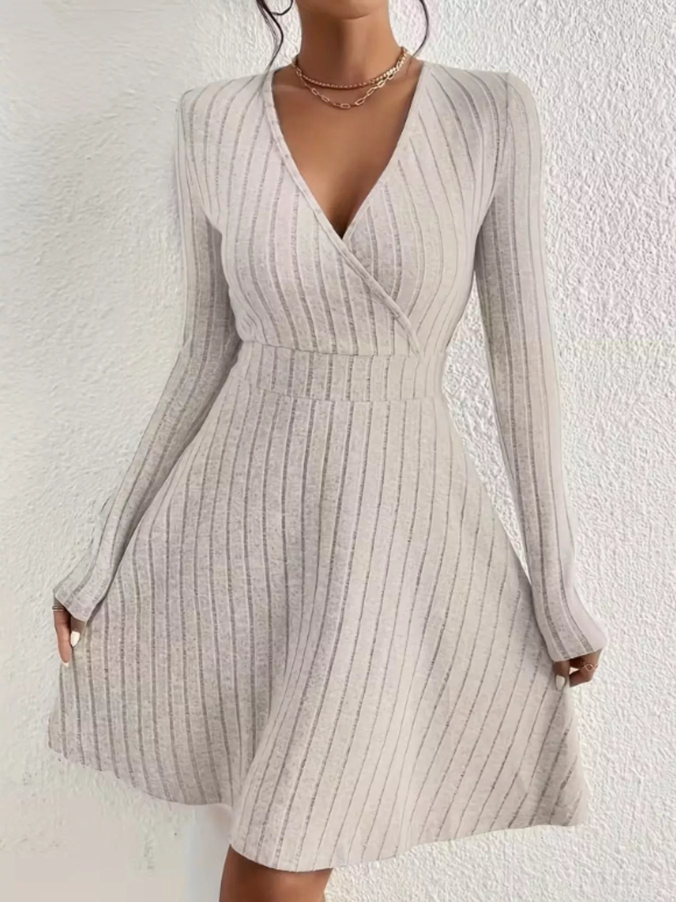 Ribbed Knit Wrap Mini Dress designed for comfort and style at Lookzlike