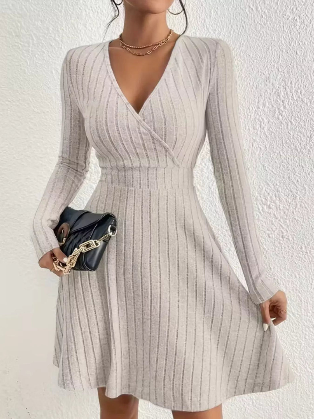 Ribbed Knit Wrap Mini Dress designed for comfort and style at Lookzlike