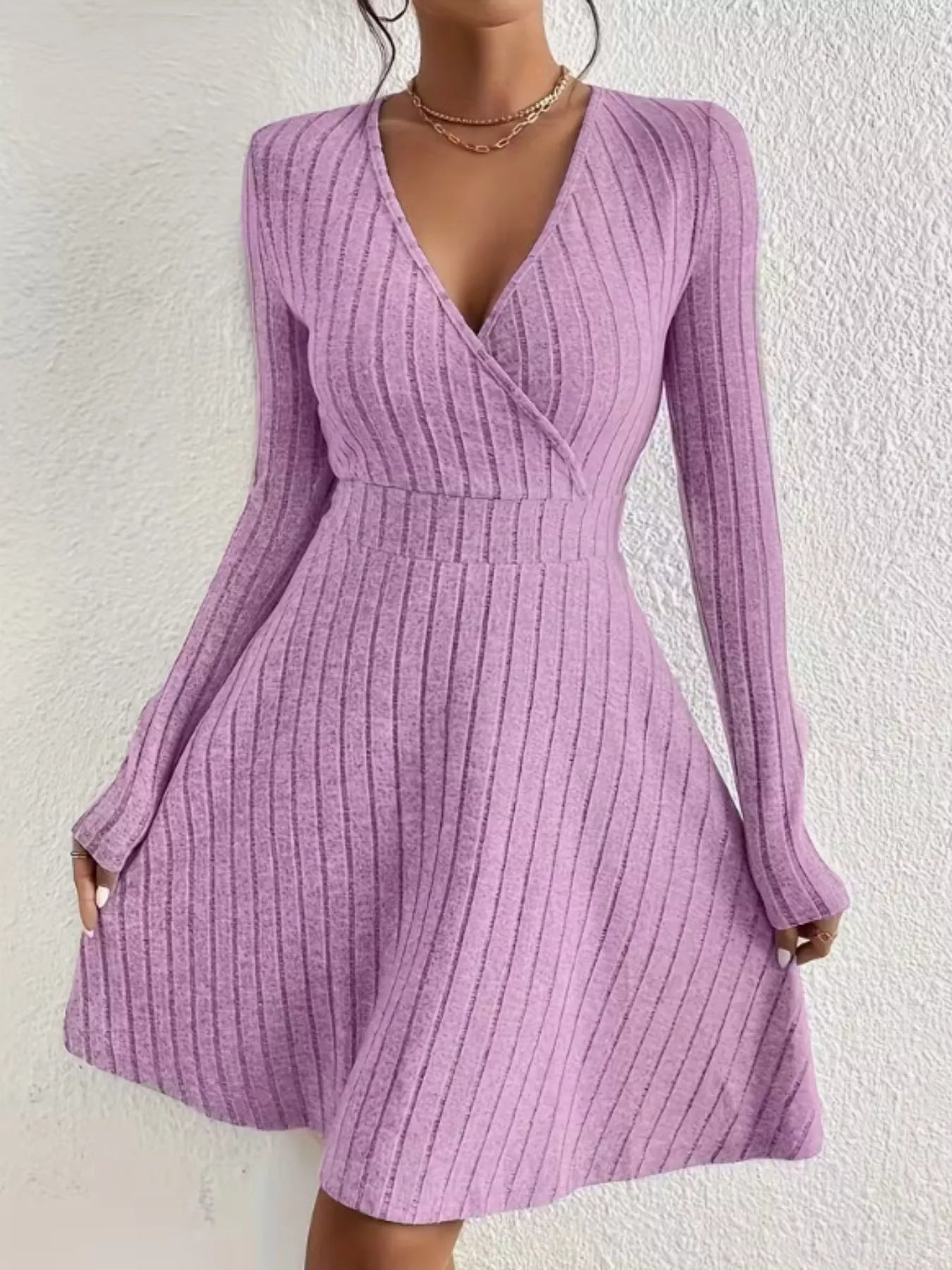 Ribbed Knit Wrap Mini Dress designed for comfort and style at Lookzlike