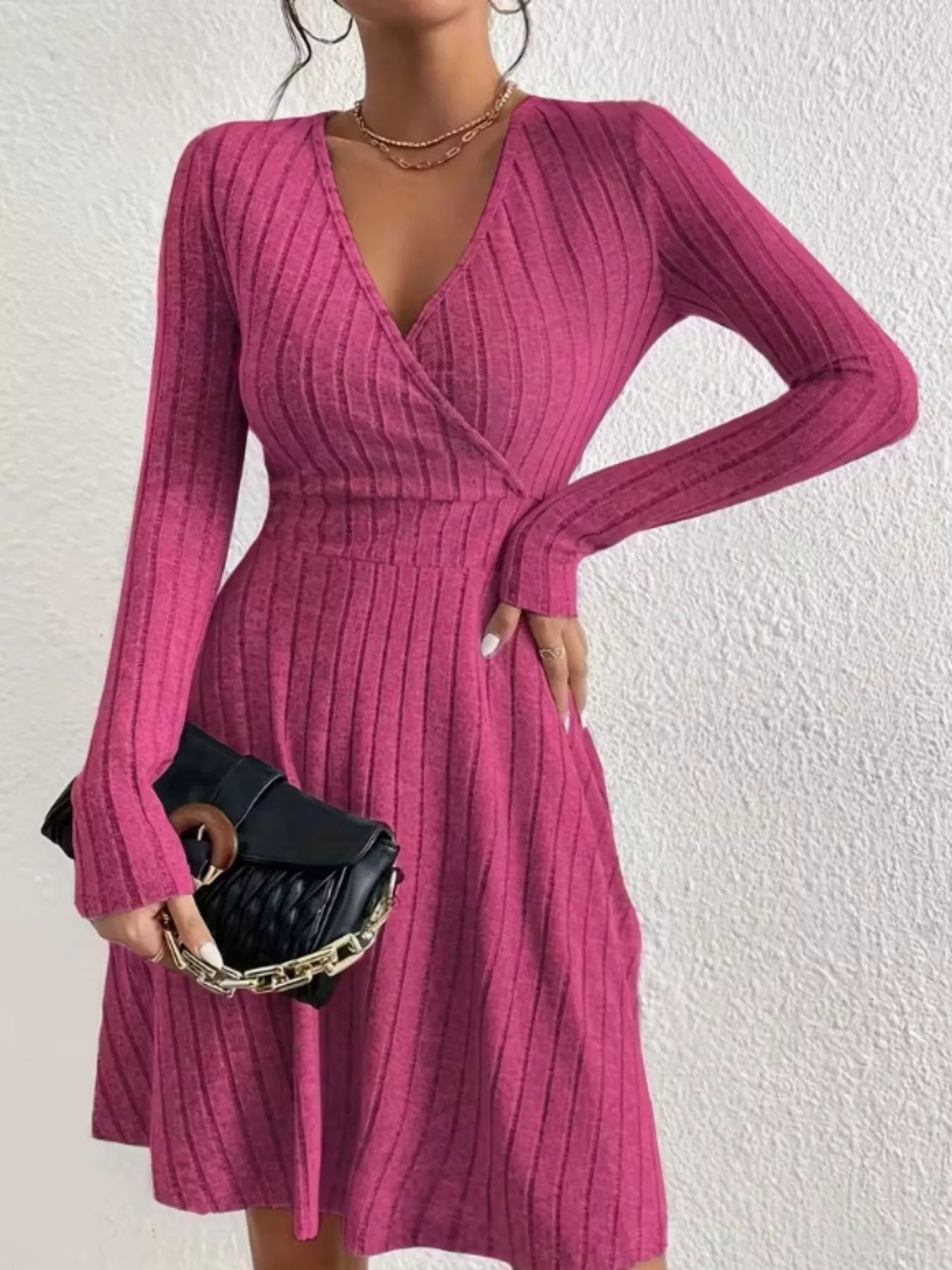 Ribbed Knit Wrap Mini Dress designed for comfort and style at Lookzlike