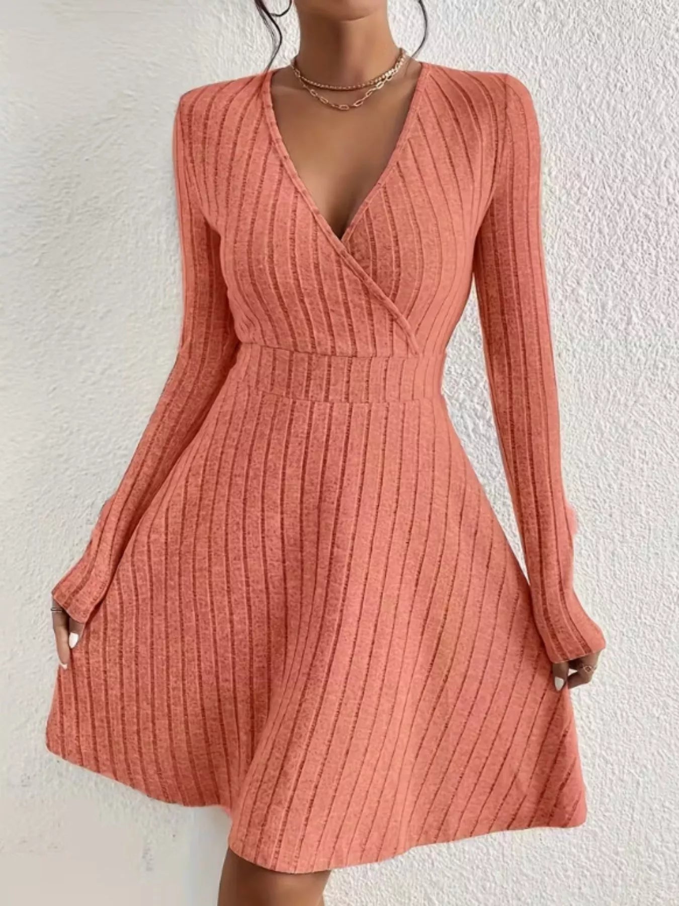 Ribbed Knit Wrap Mini Dress designed for comfort and style at Lookzlike