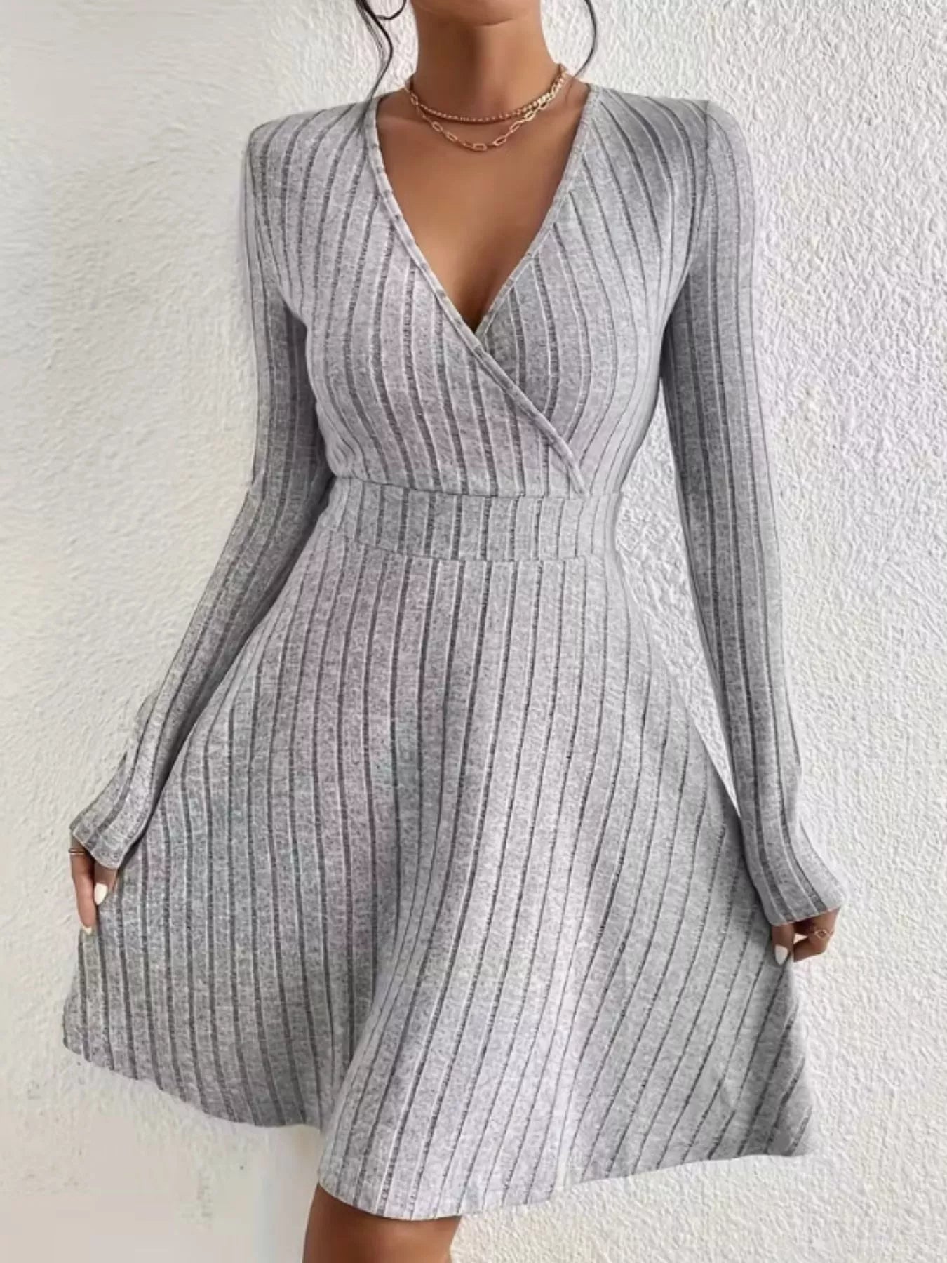 Ribbed Knit Wrap Mini Dress designed for comfort and style at Lookzlike
