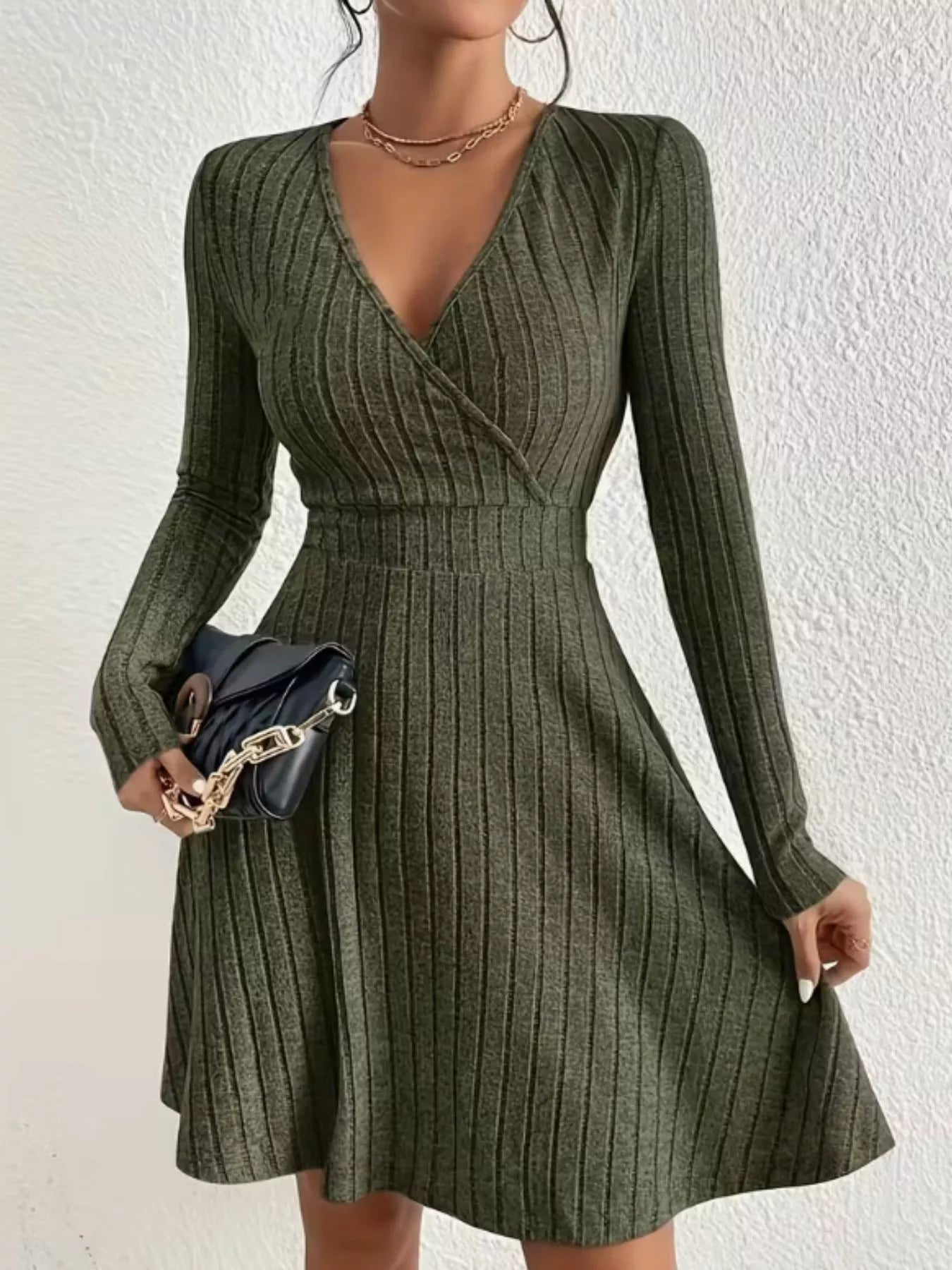 Ribbed Knit Wrap Mini Dress designed for comfort and style at Lookzlike