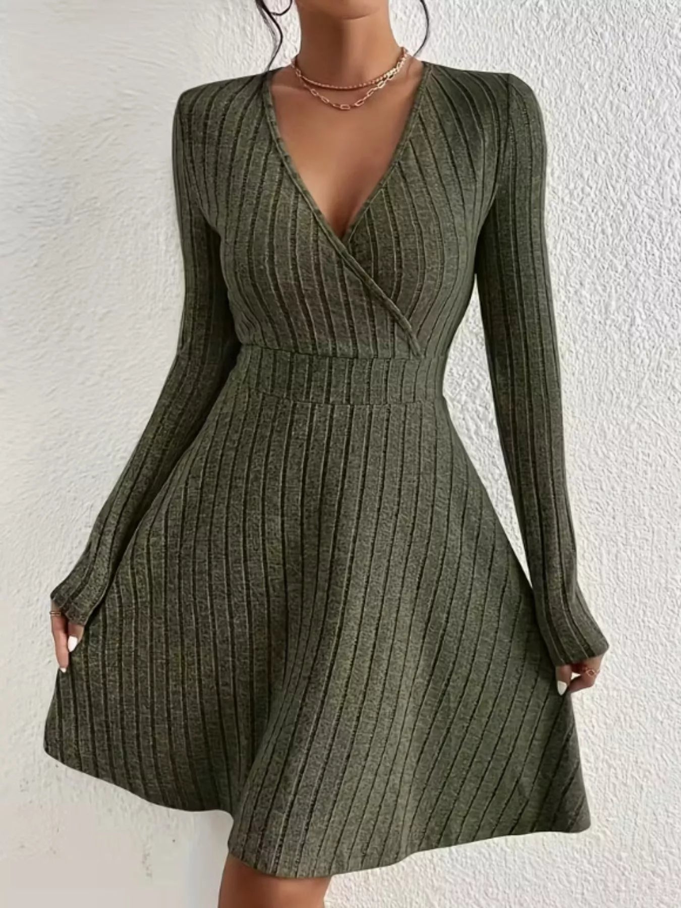 Ribbed Knit Wrap Mini Dress designed for comfort and style at Lookzlike