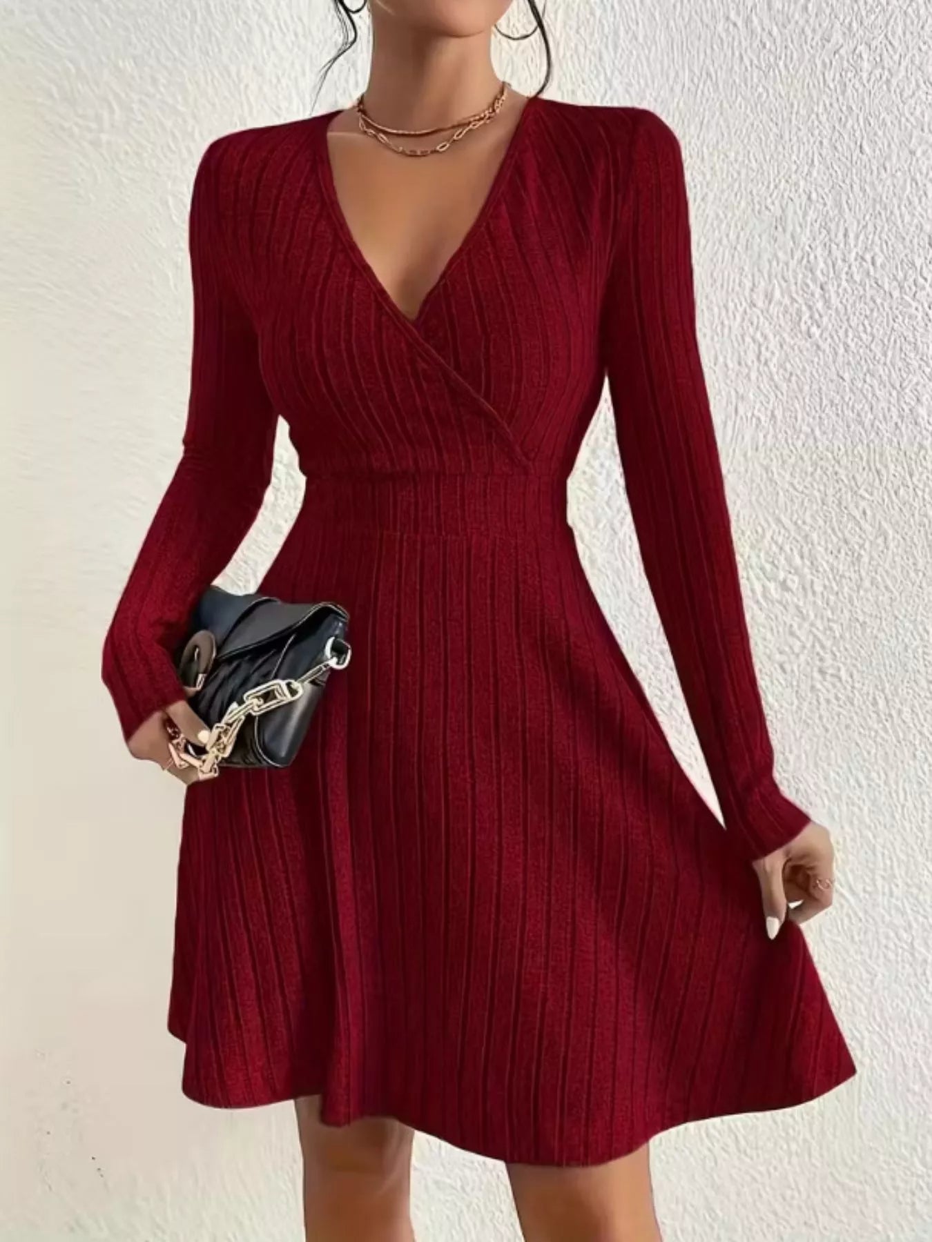 Ribbed Knit Wrap Mini Dress designed for comfort and style at Lookzlike