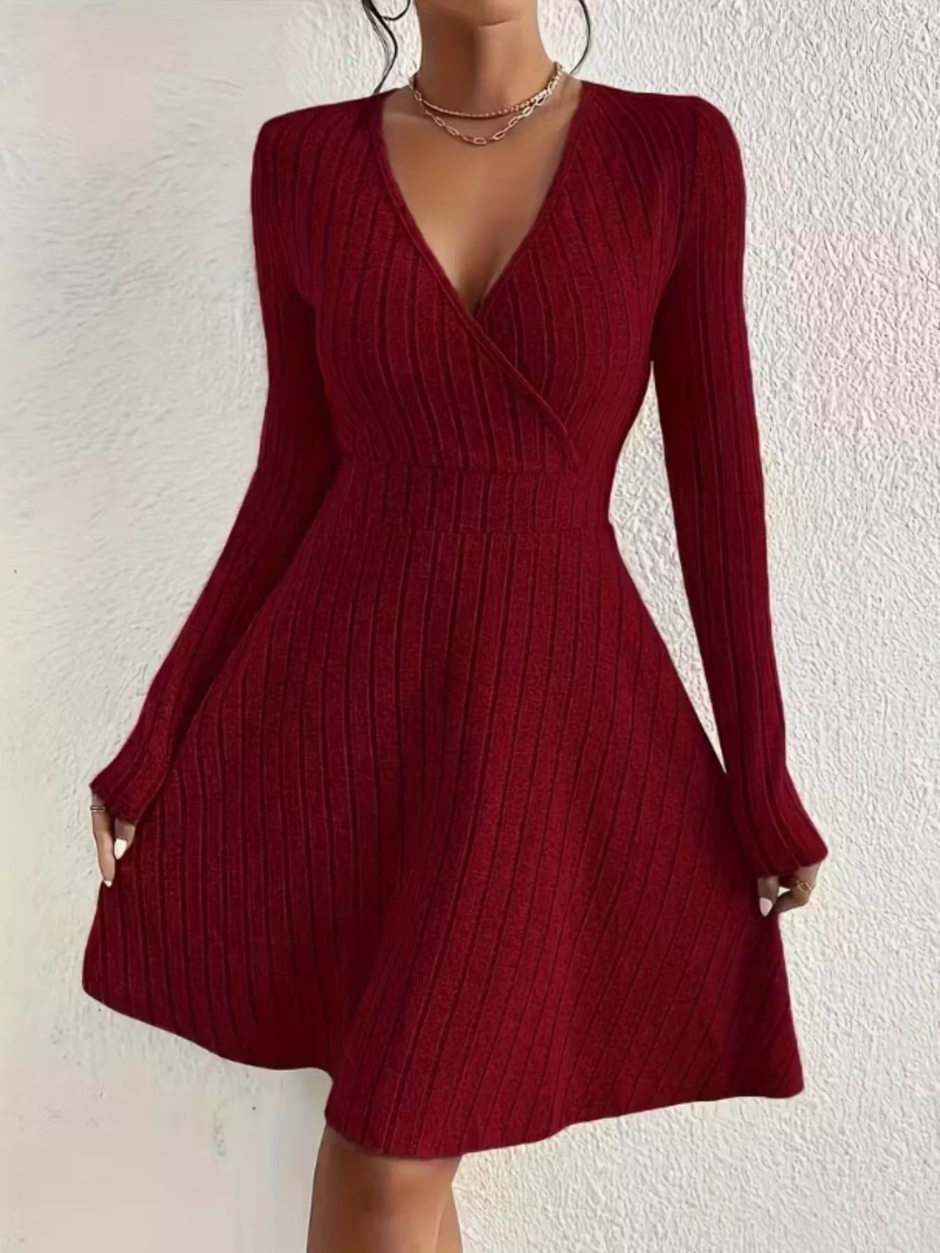 Ribbed Knit Wrap Mini Dress designed for comfort and style at Lookzlike