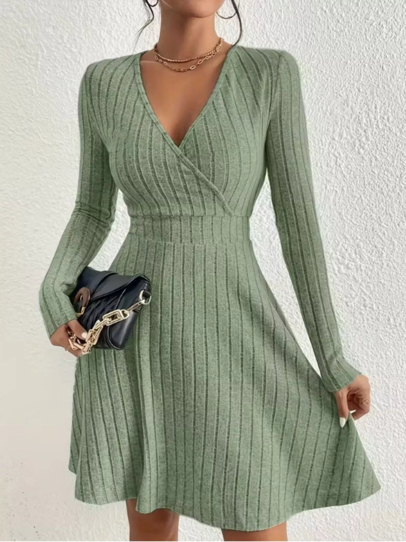 Ribbed Knit Wrap Mini Dress designed for comfort and style at Lookzlike