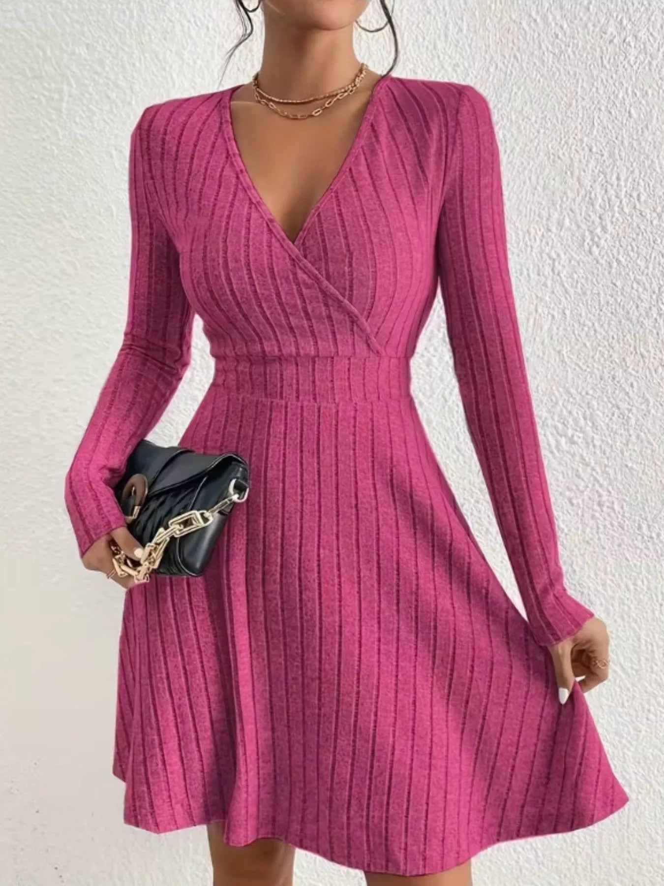 Ribbed Knit Wrap Mini Dress designed for comfort and style at Lookzlike