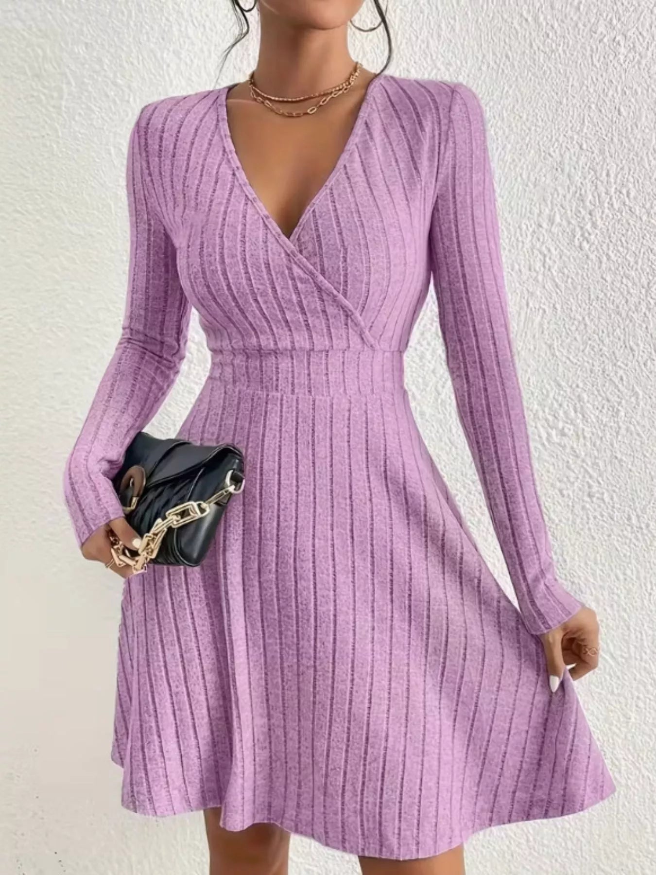 Ribbed Knit Wrap Mini Dress designed for comfort and style at Lookzlike