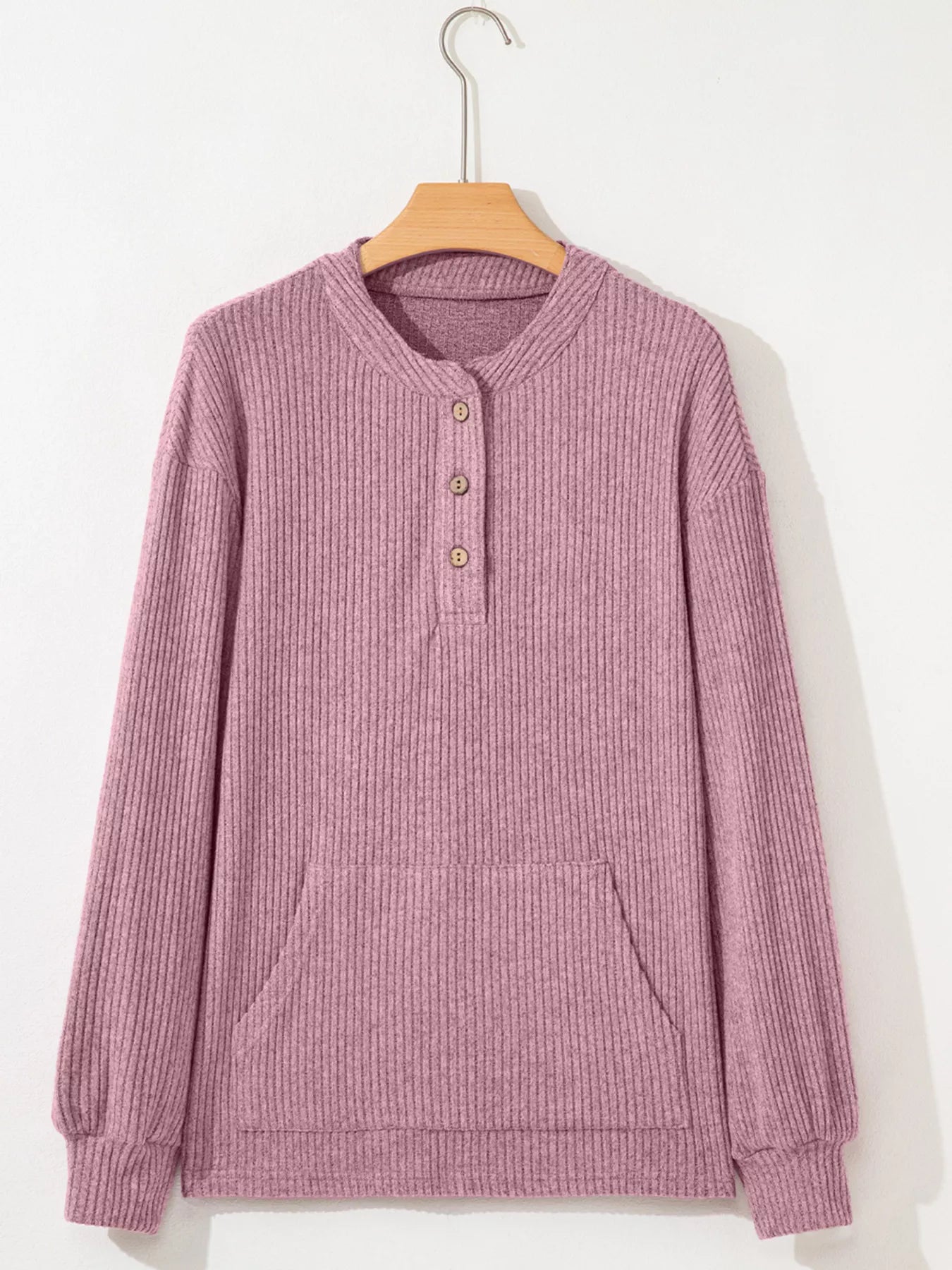 Ribbed Texture Drop Shoulder Henley Top designed for comfort and style at Lookzlike