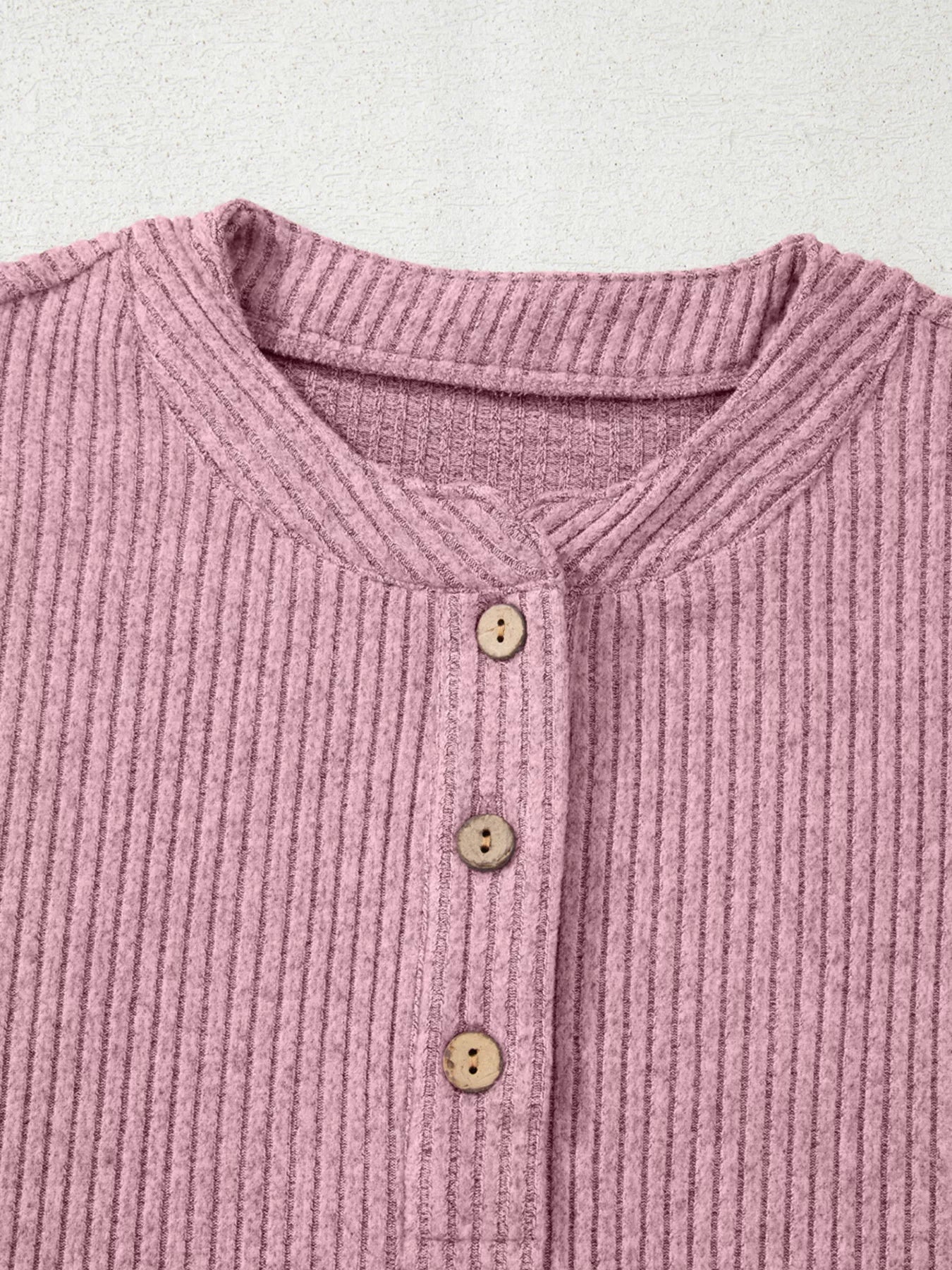 Ribbed Texture Drop Shoulder Henley Top designed for comfort and style at Lookzlike