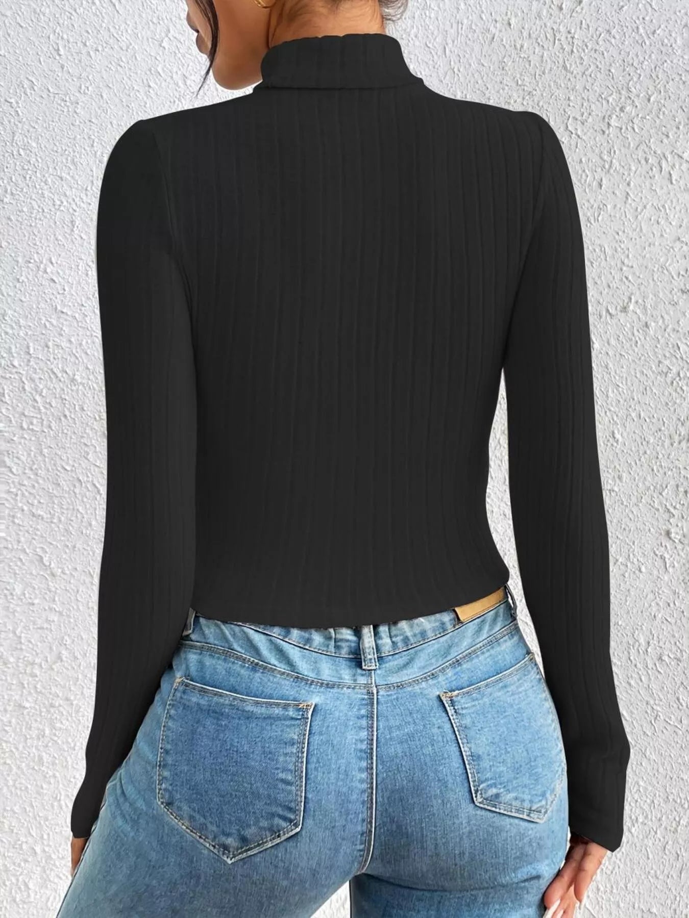 Ribbed Turtleneck Cutout Long Sleeve T-Shirt designed for comfort and style at Lookzlike