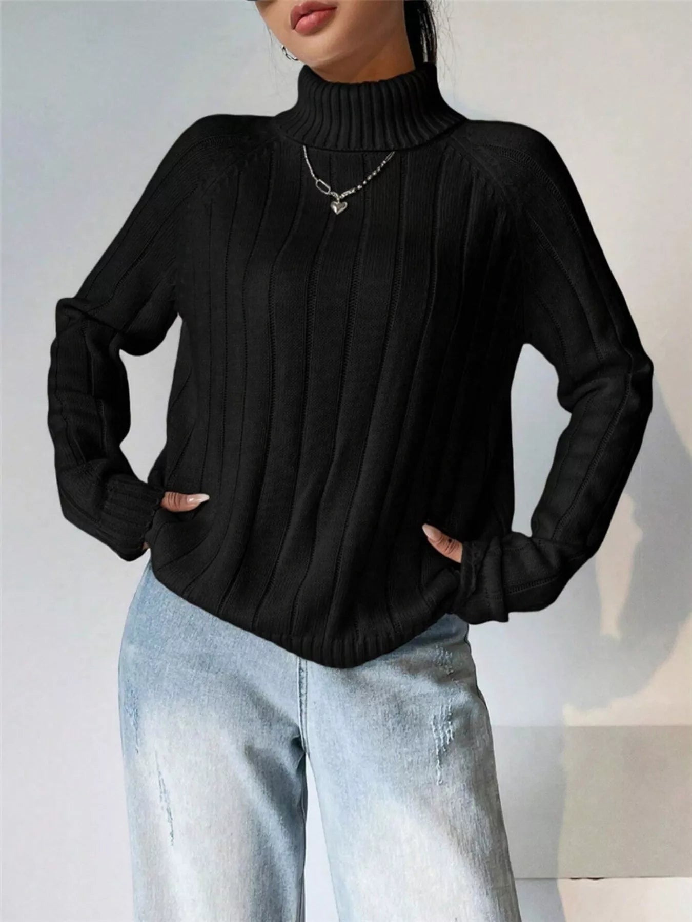 Ribbed Turtleneck Long Sleeve Sweater designed for comfort and style at Lookzlike