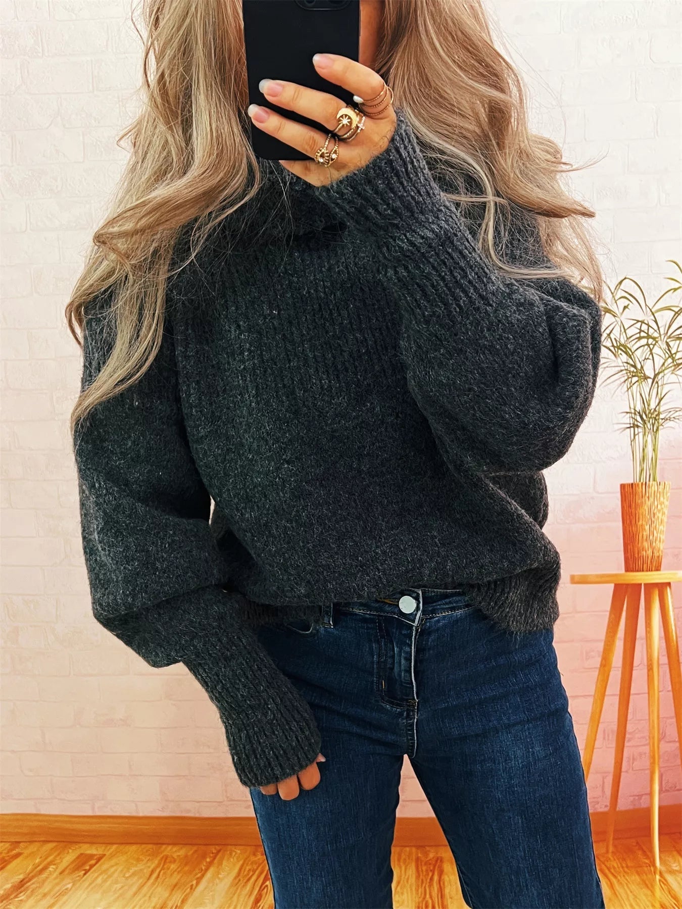 Ribbed Turtleneck Long Sleeve Sweater designed for comfort and style at Lookzlike