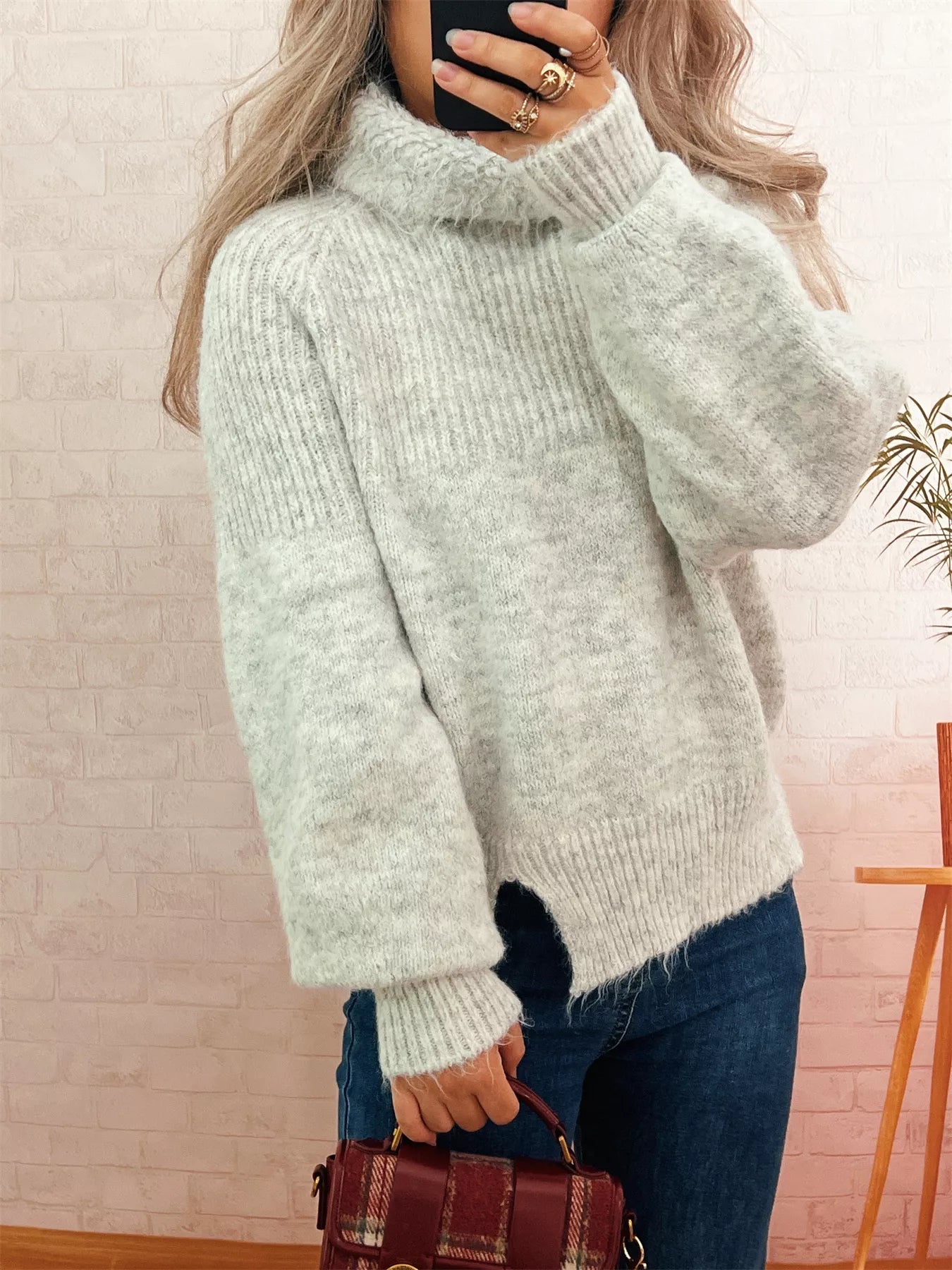 Ribbed Turtleneck Long Sleeve Sweater designed for comfort and style at Lookzlike