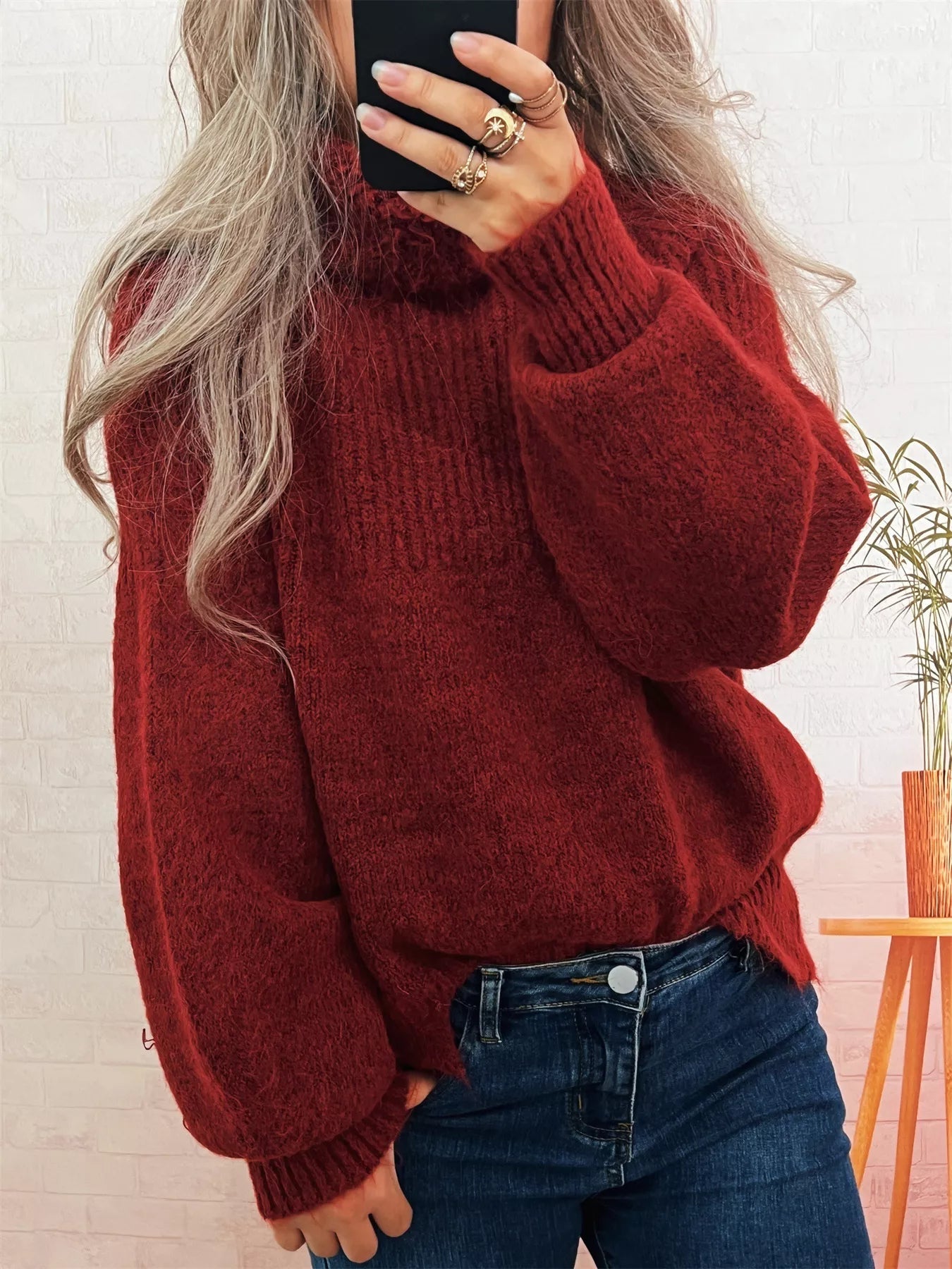 Ribbed Turtleneck Long Sleeve Sweater designed for comfort and style at Lookzlike