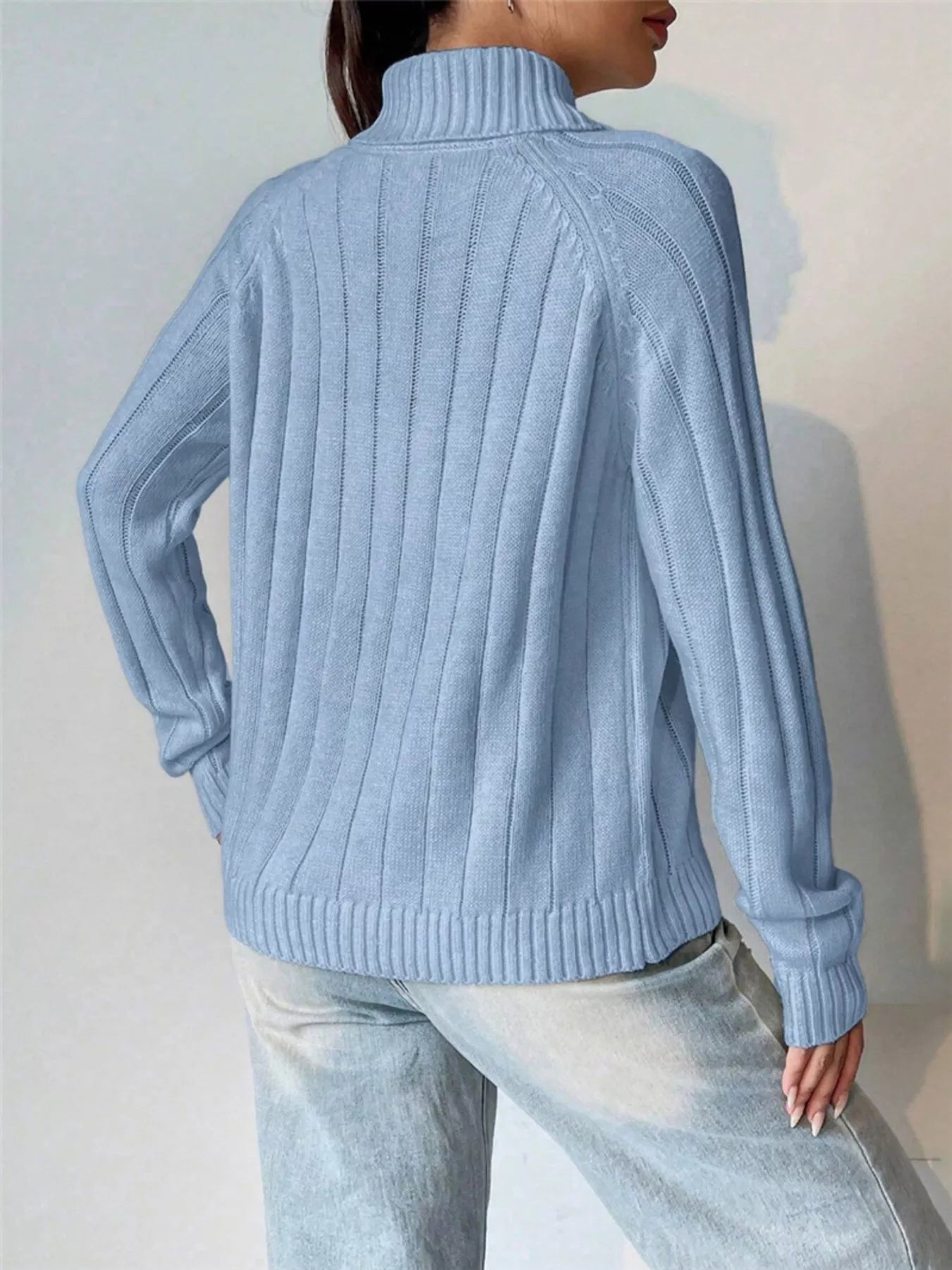 Ribbed Turtleneck Long Sleeve Sweater designed for comfort and style at Lookzlike