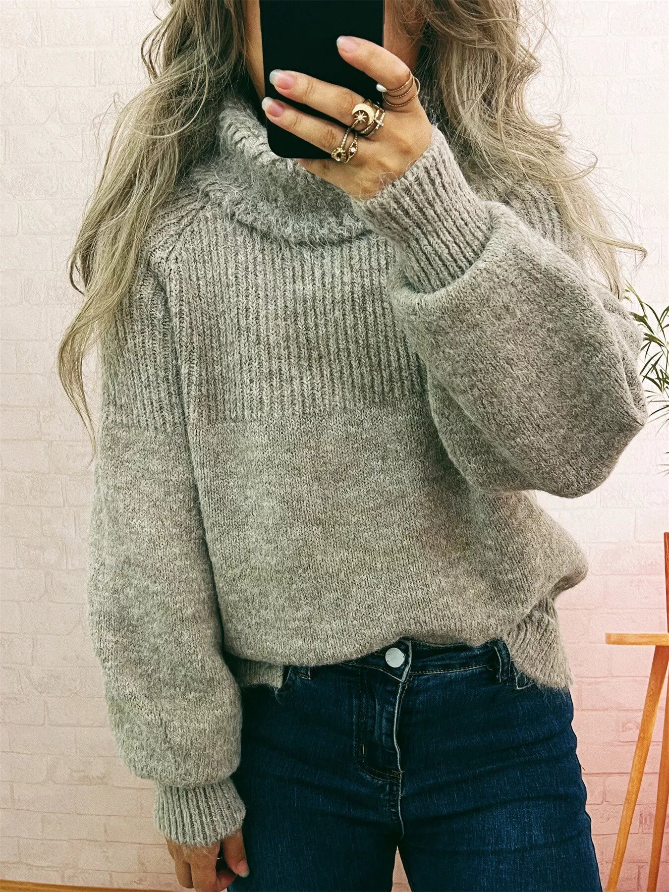 Ribbed Turtleneck Long Sleeve Sweater designed for comfort and style at Lookzlike