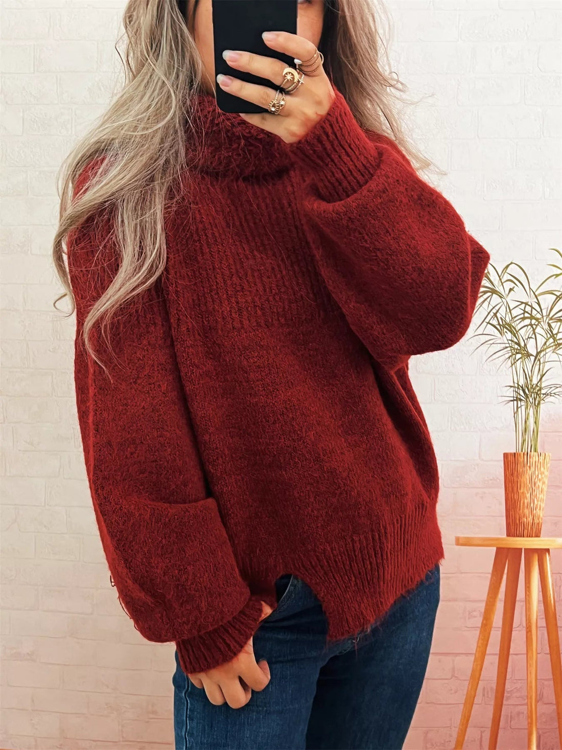 Ribbed Turtleneck Long Sleeve Sweater designed for comfort and style at Lookzlike