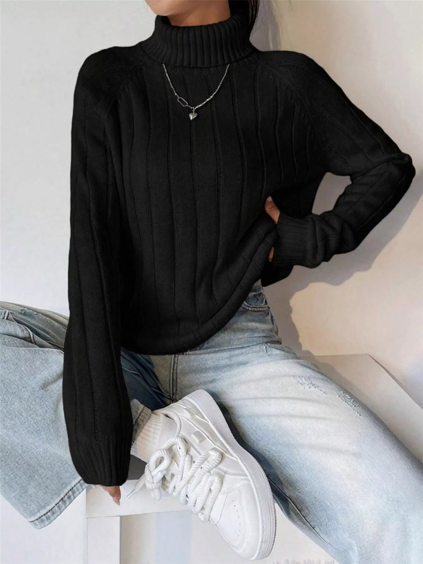 Ribbed Turtleneck Long Sleeve Sweater designed for comfort and style at Lookzlike
