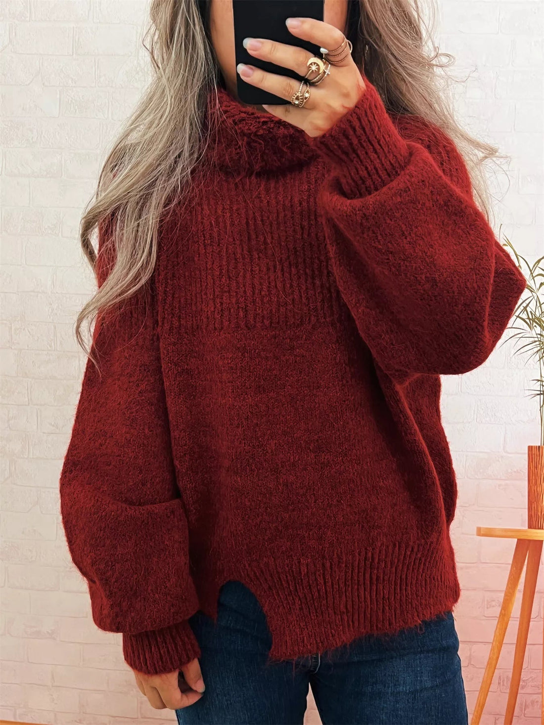 Ribbed Turtleneck Long Sleeve Sweater designed for comfort and style at Lookzlike