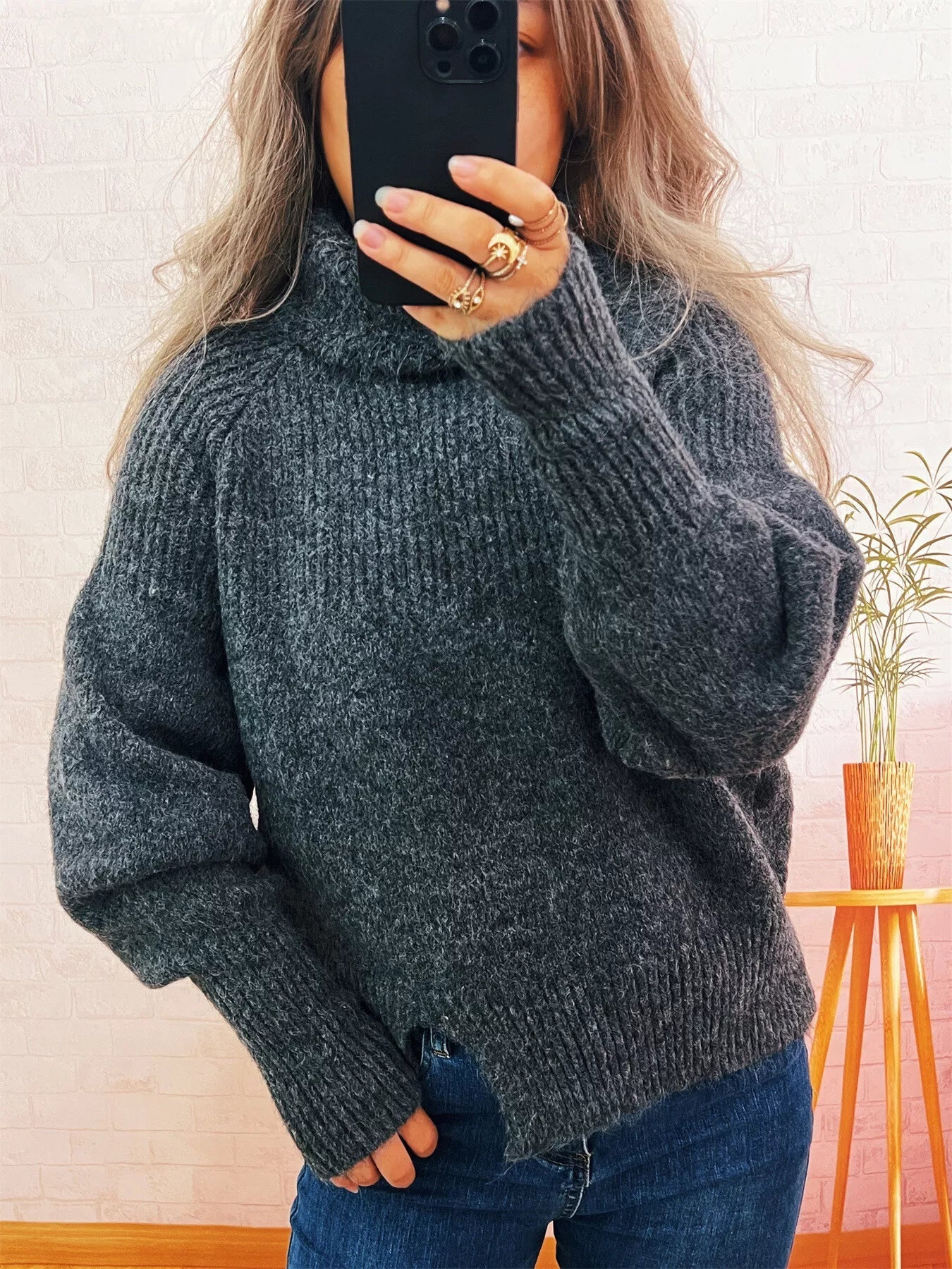 Ribbed Turtleneck Long Sleeve Sweater designed for comfort and style at Lookzlike