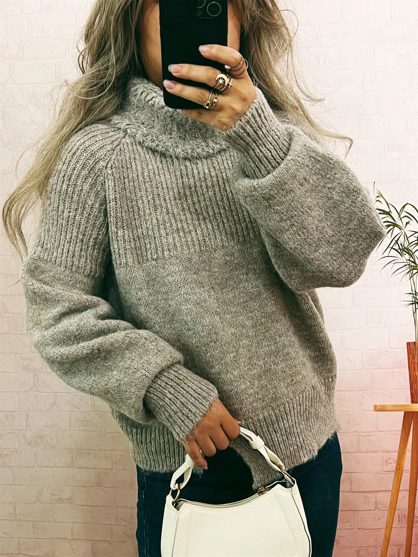 Ribbed Turtleneck Long Sleeve Sweater designed for comfort and style at Lookzlike