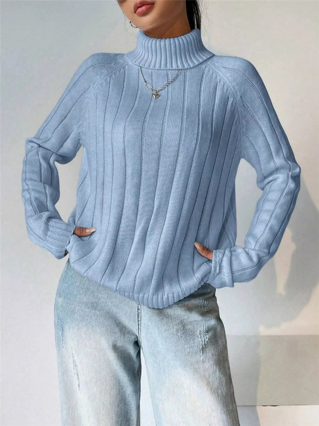 Ribbed Turtleneck Long Sleeve Sweater designed for comfort and style at Lookzlike