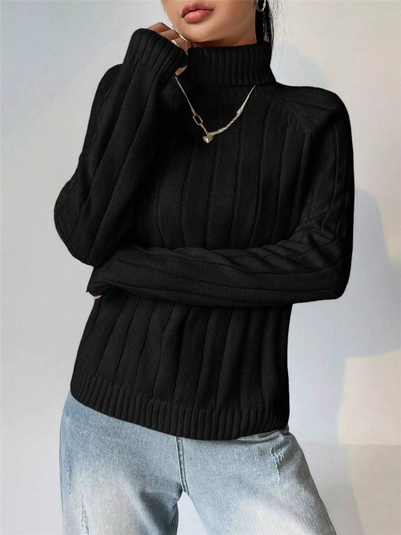 Ribbed Turtleneck Long Sleeve Sweater designed for comfort and style at Lookzlike