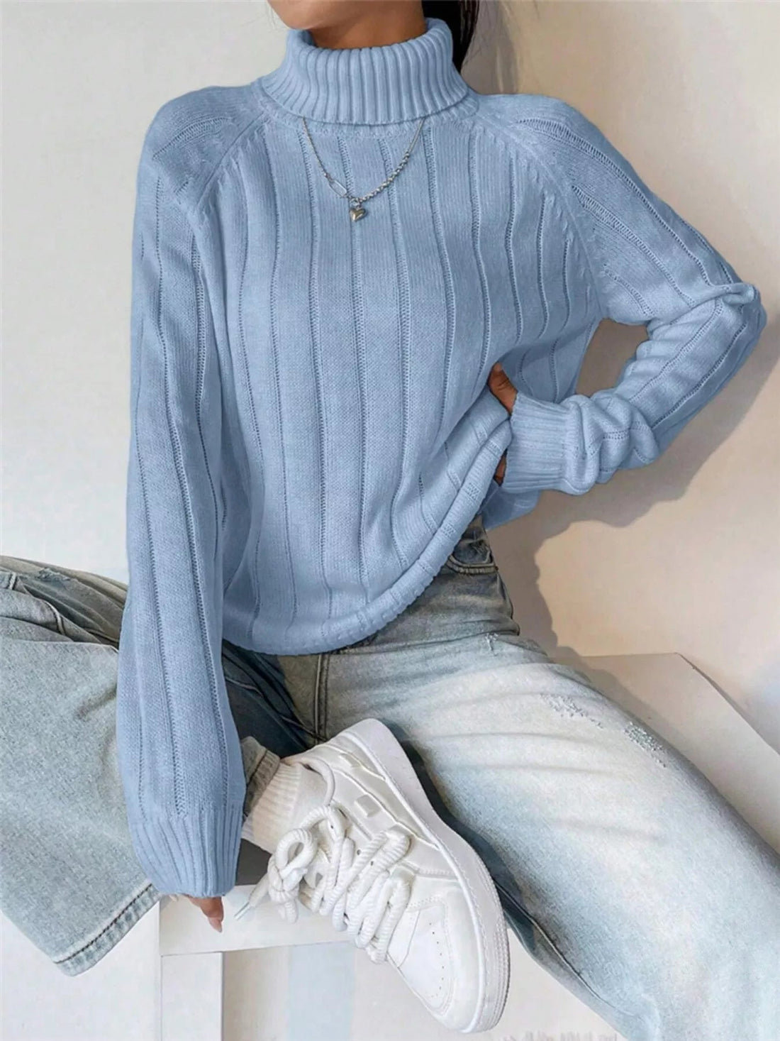Ribbed Turtleneck Long Sleeve Sweater designed for comfort and style at Lookzlike
