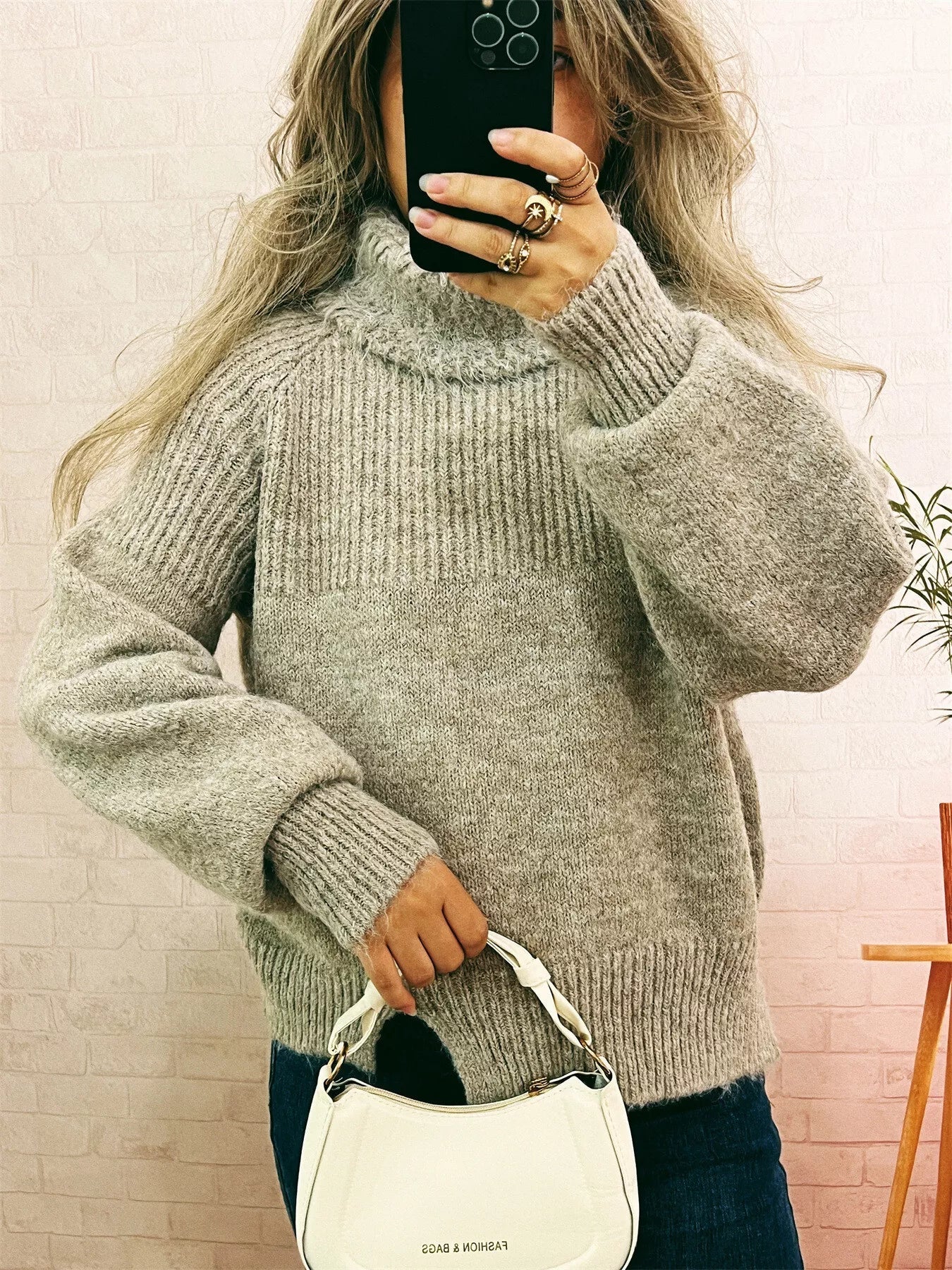Ribbed Turtleneck Long Sleeve Sweater designed for comfort and style at Lookzlike