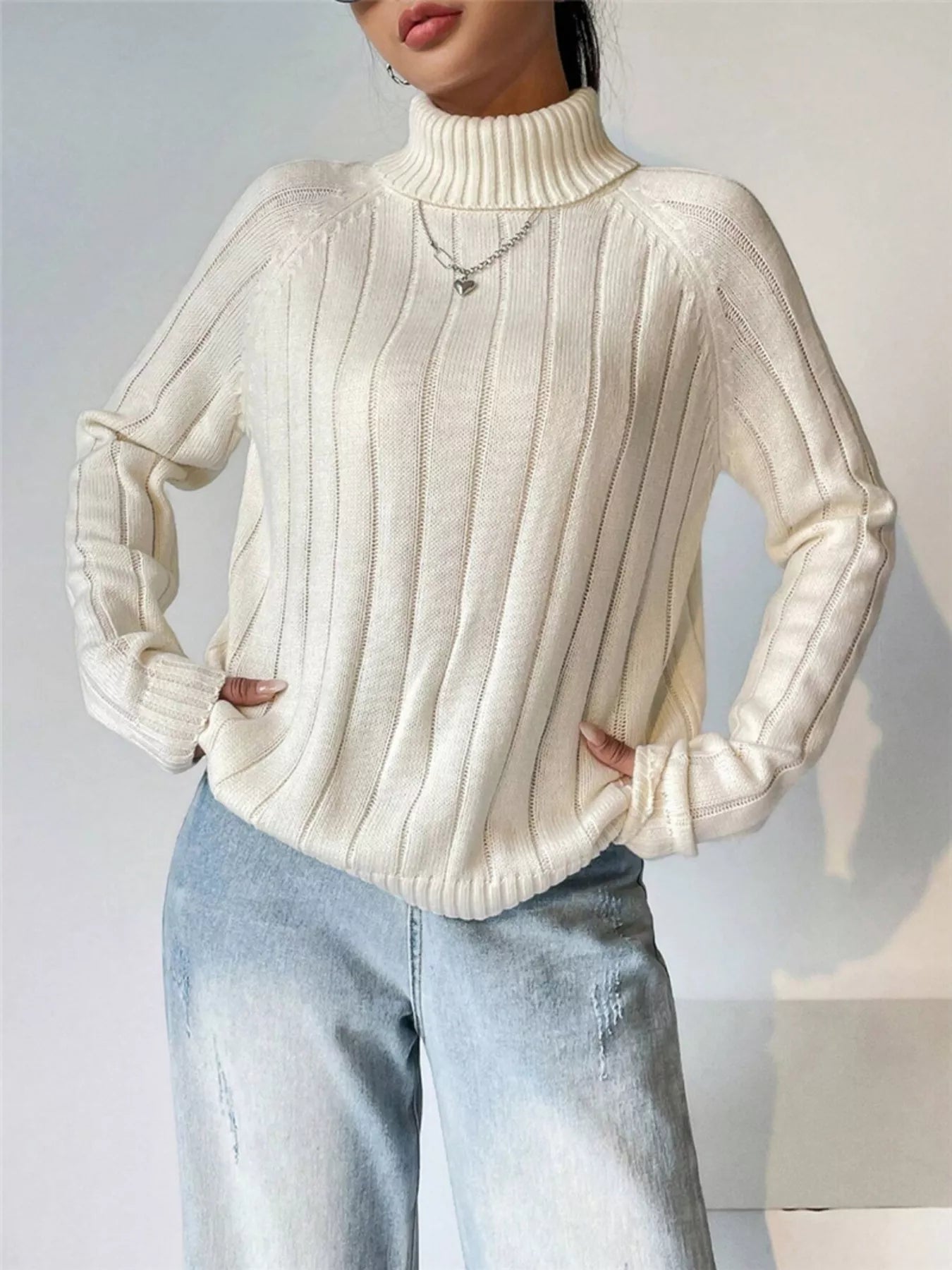 Ribbed Turtleneck Long Sleeve Sweater designed for comfort and style at Lookzlike