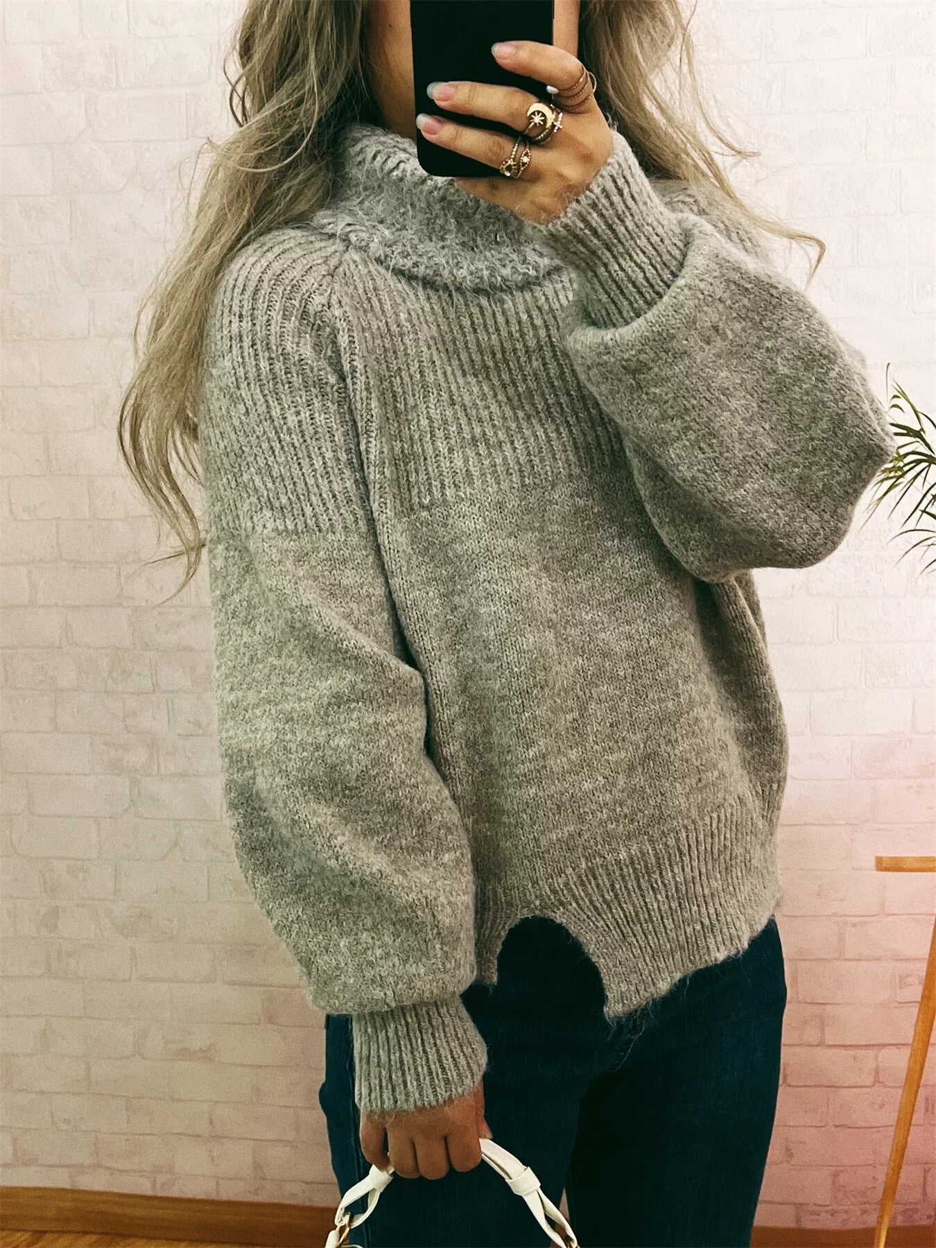 Ribbed Turtleneck Long Sleeve Sweater designed for comfort and style at Lookzlike