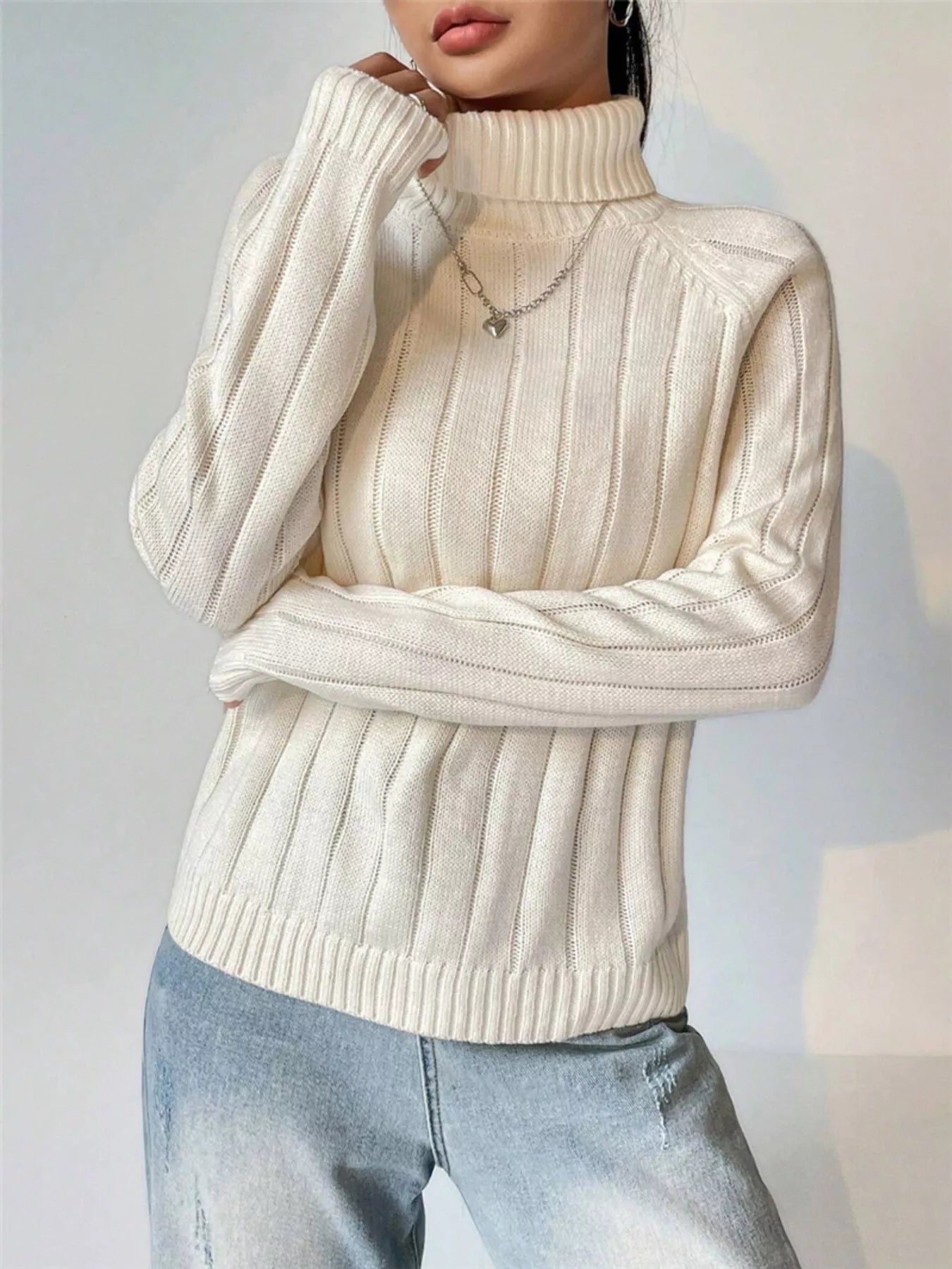 Ribbed Turtleneck Long Sleeve Sweater designed for comfort and style at Lookzlike