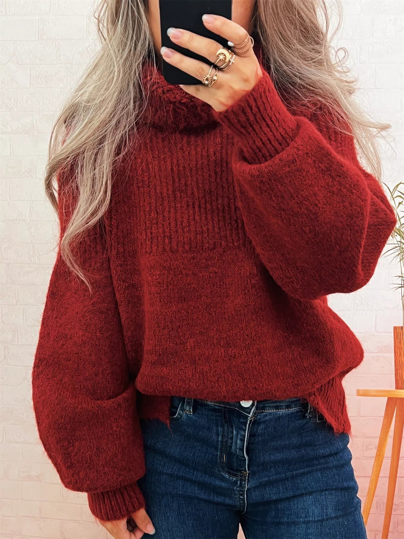 Ribbed Turtleneck Long Sleeve Sweater designed for comfort and style at Lookzlike