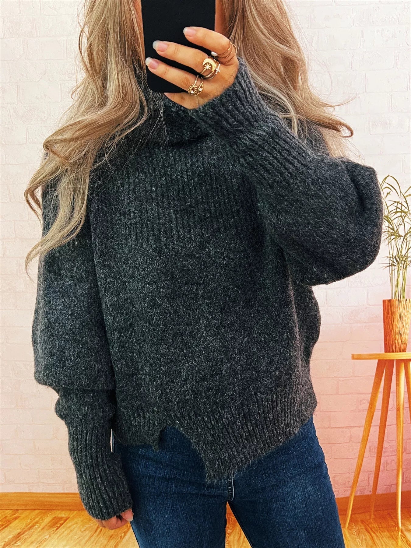 Ribbed Turtleneck Long Sleeve Sweater designed for comfort and style at Lookzlike