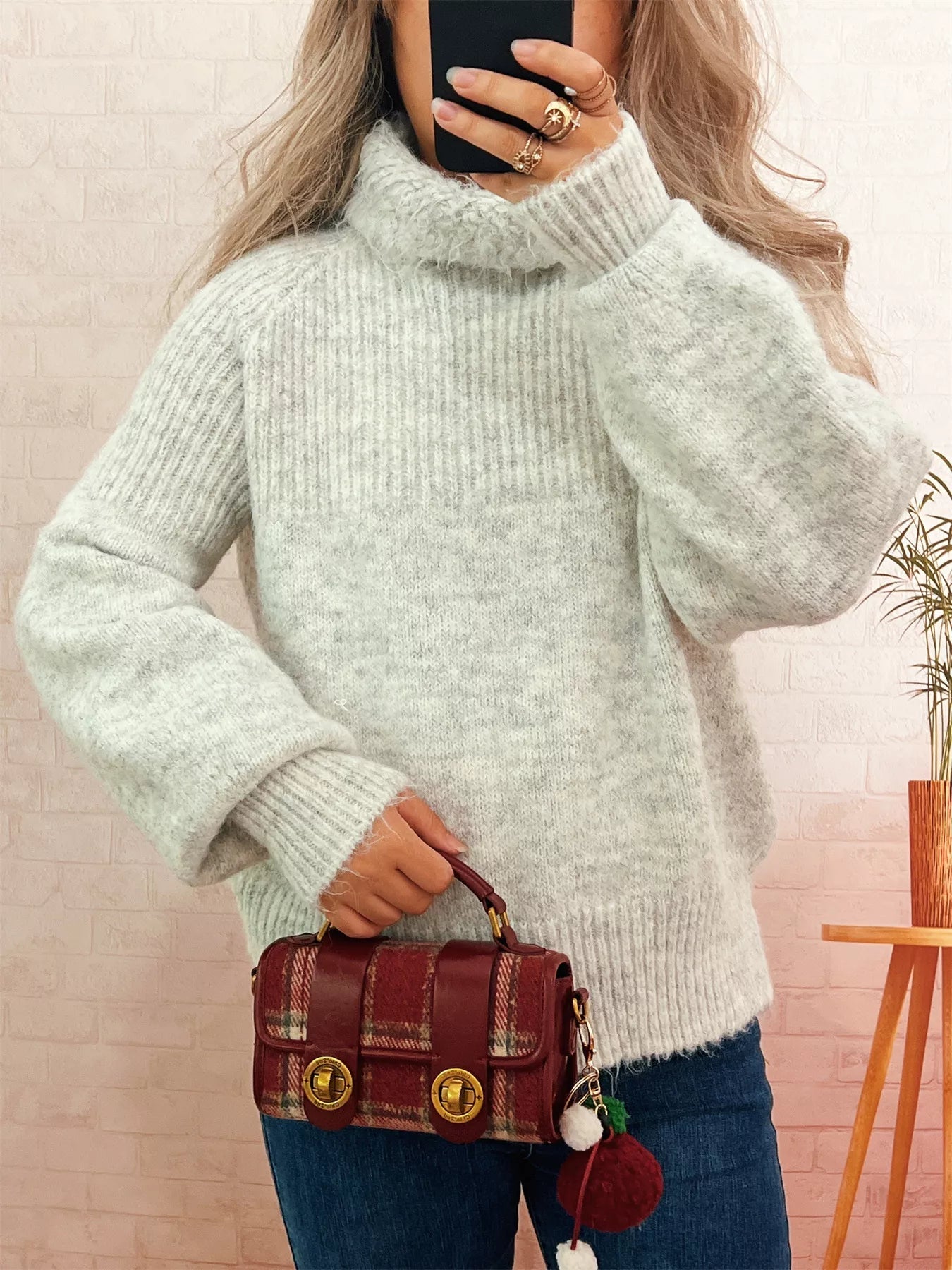 Ribbed Turtleneck Long Sleeve Sweater designed for comfort and style at Lookzlike