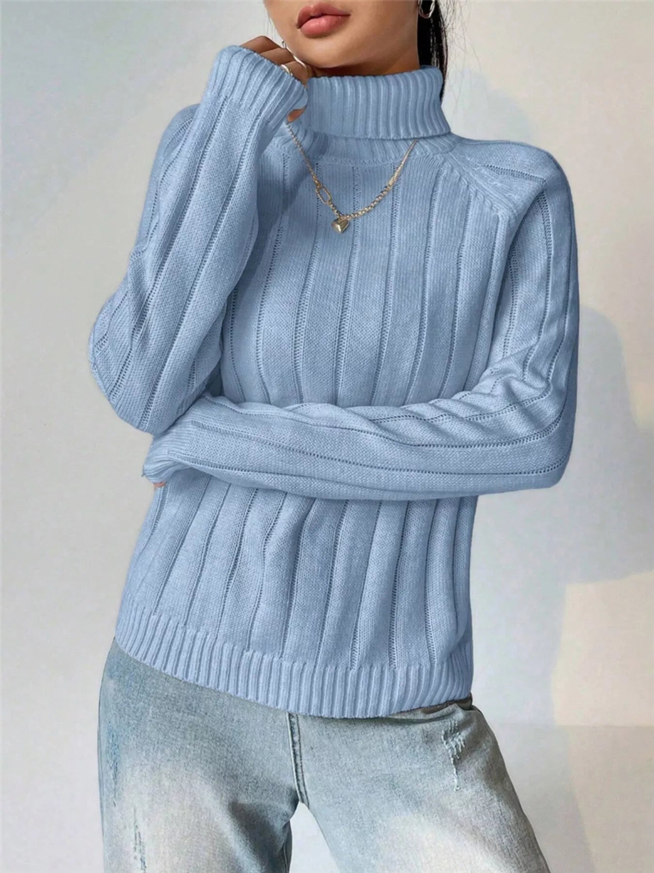 Ribbed Turtleneck Long Sleeve Sweater designed for comfort and style at Lookzlike