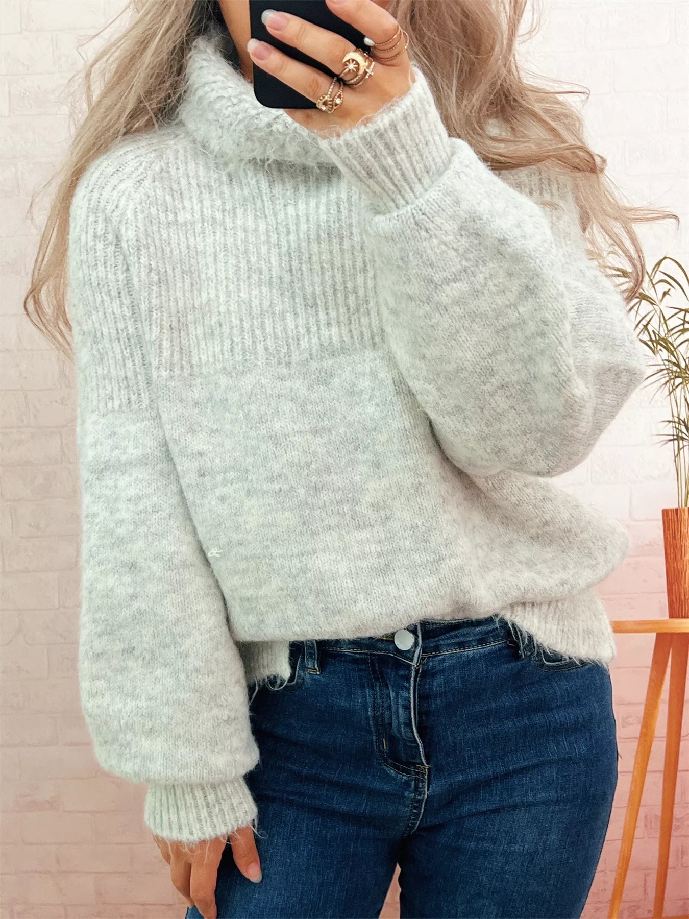 Ribbed Turtleneck Long Sleeve Sweater designed for comfort and style at Lookzlike