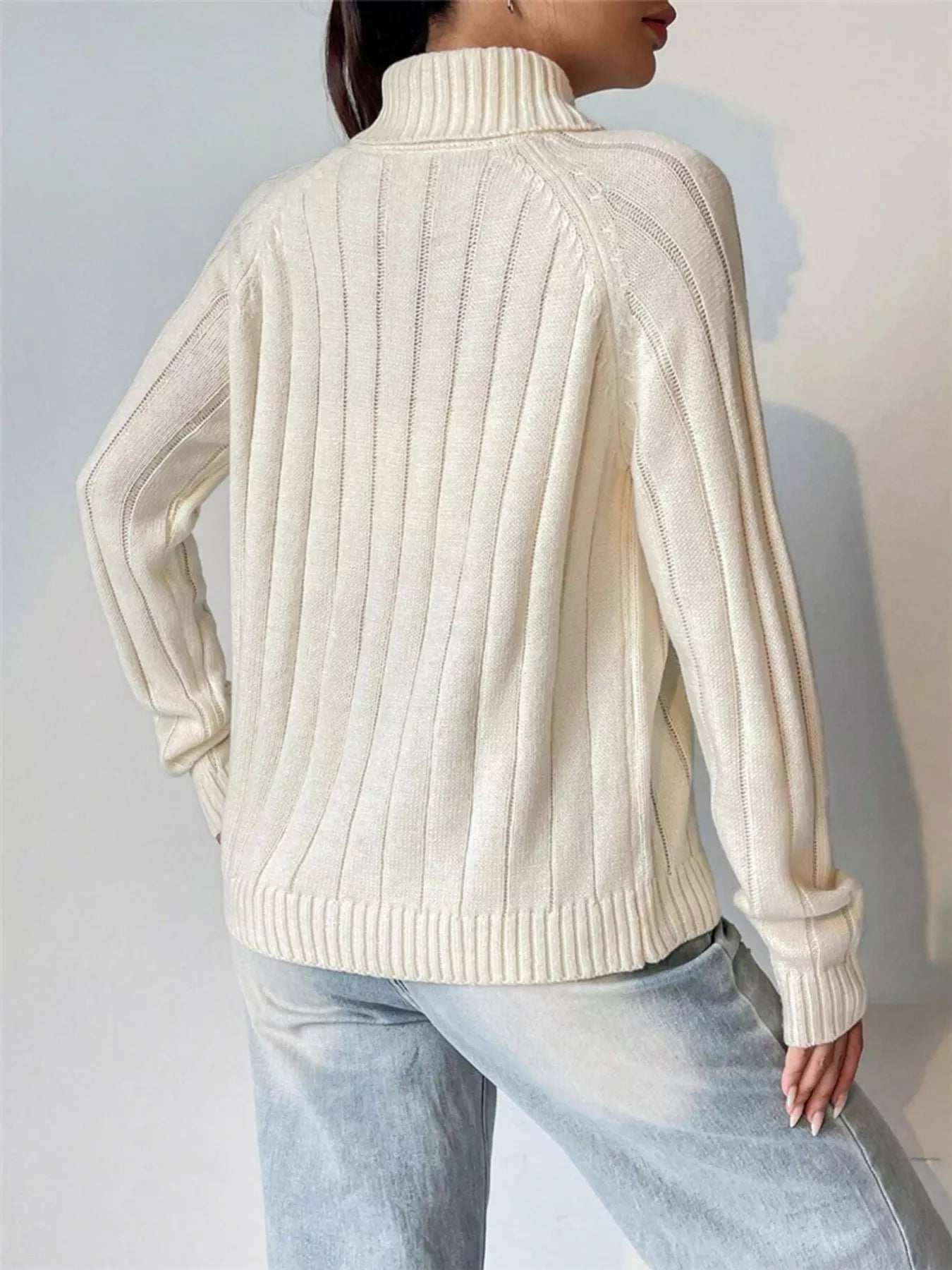Ribbed Turtleneck Long Sleeve Sweater designed for comfort and style at Lookzlike