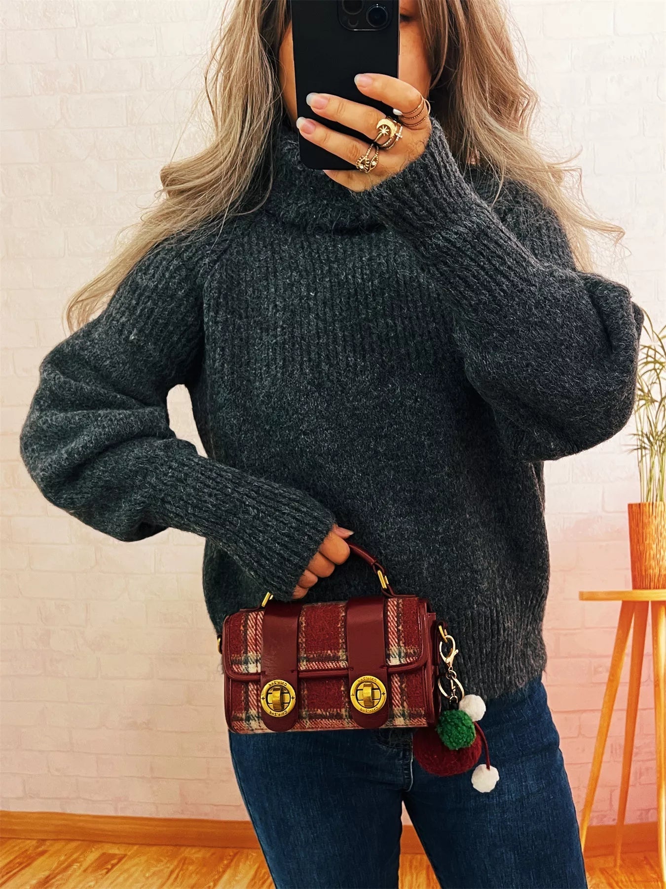 Ribbed Turtleneck Long Sleeve Sweater designed for comfort and style at Lookzlike