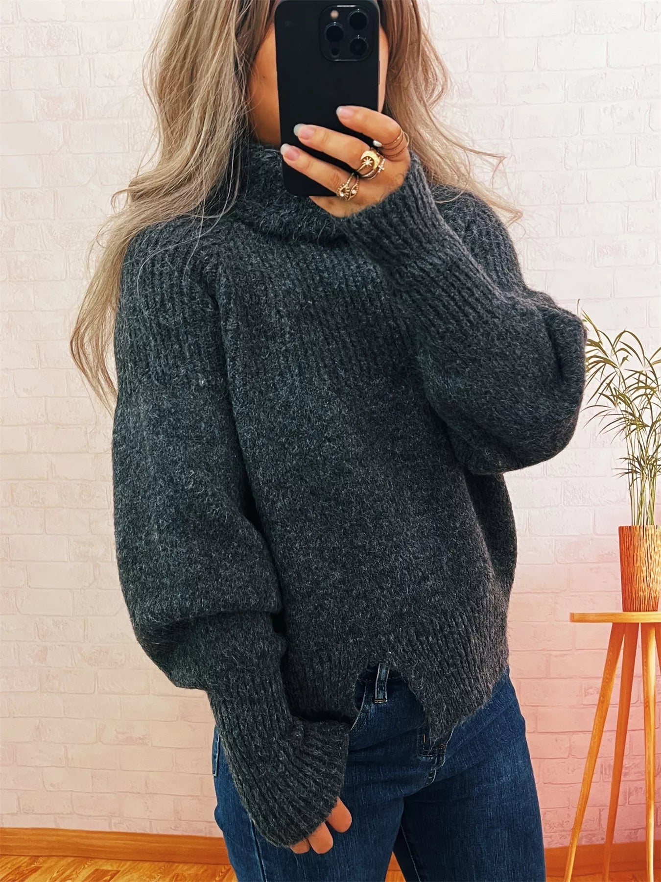 Ribbed Turtleneck Long Sleeve Sweater designed for comfort and style at Lookzlike