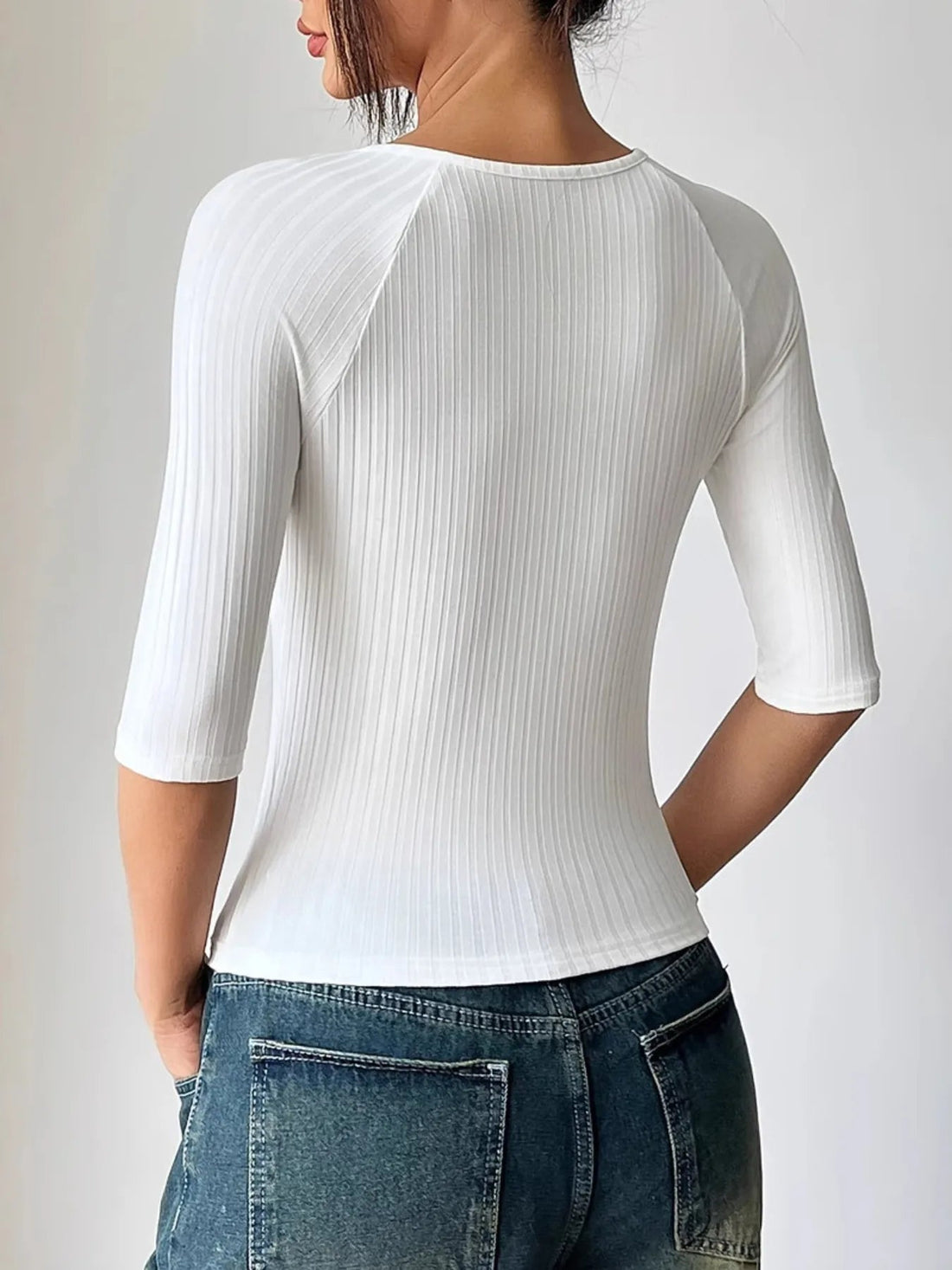 Ribbed Wrap Half Sleeve T-Shirt - Lookzlike