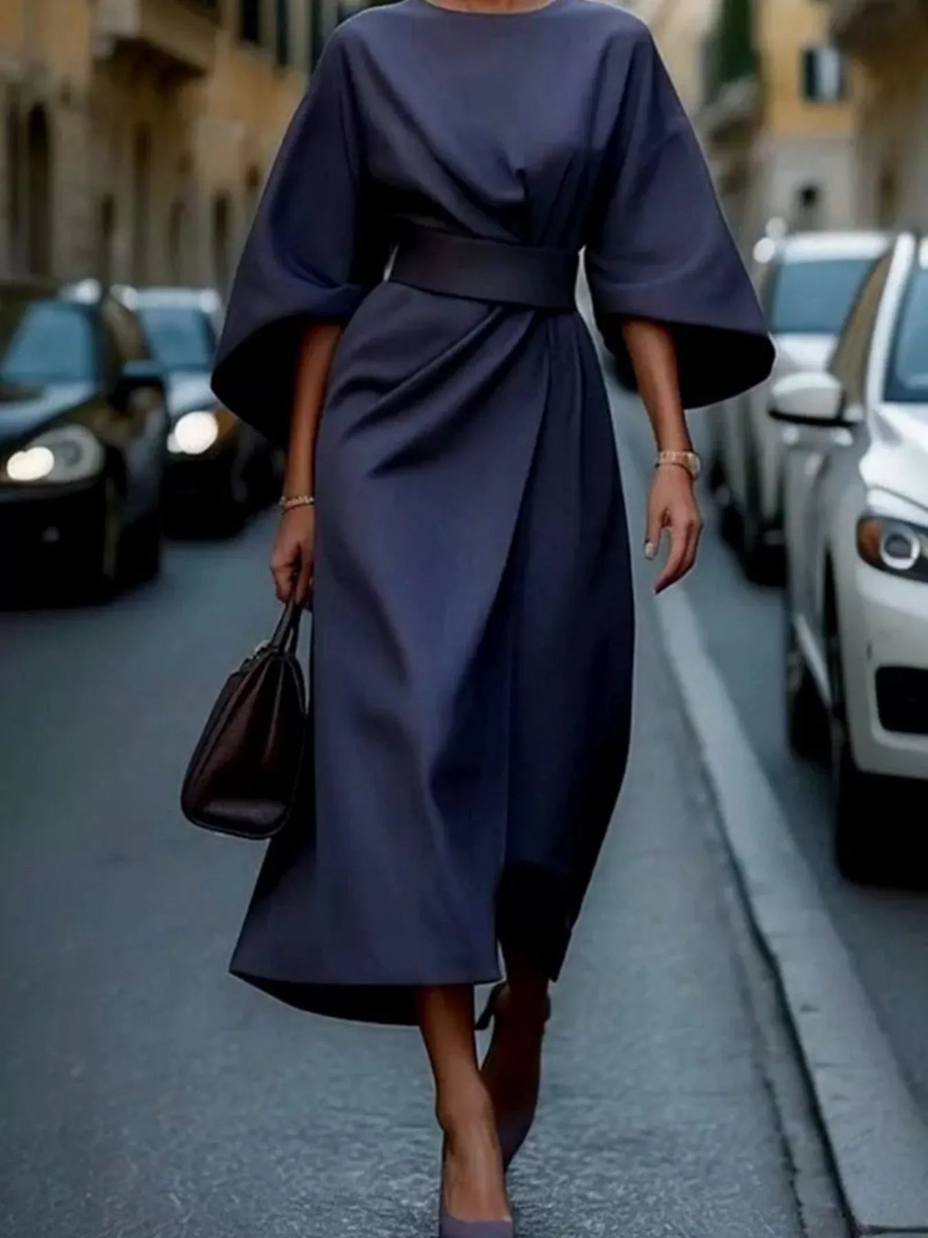 Round Neck 3/4 Sleeve Dress designed for comfort and style at Lookzlike