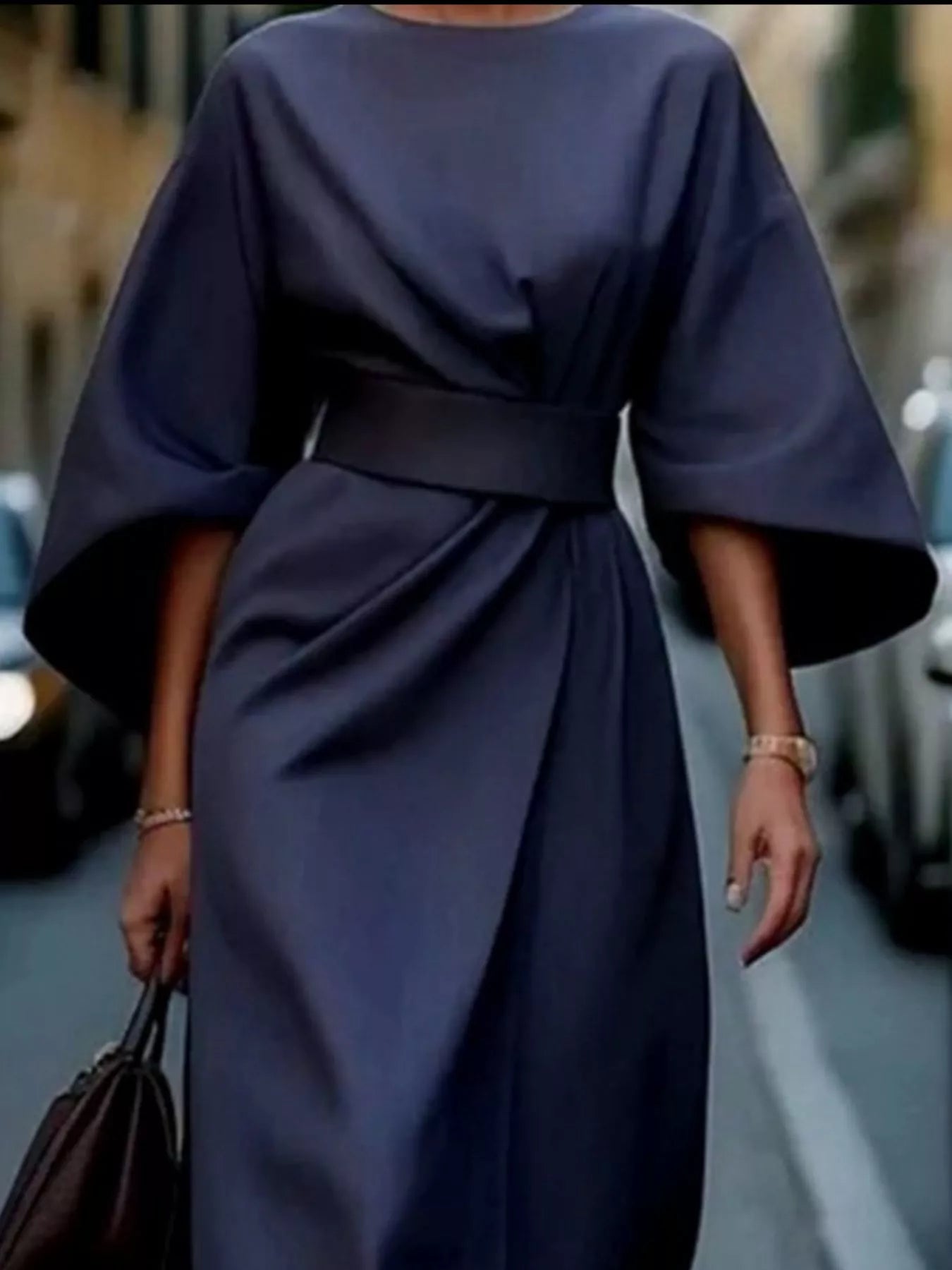 Round Neck 3/4 Sleeve Dress designed for comfort and style at Lookzlike