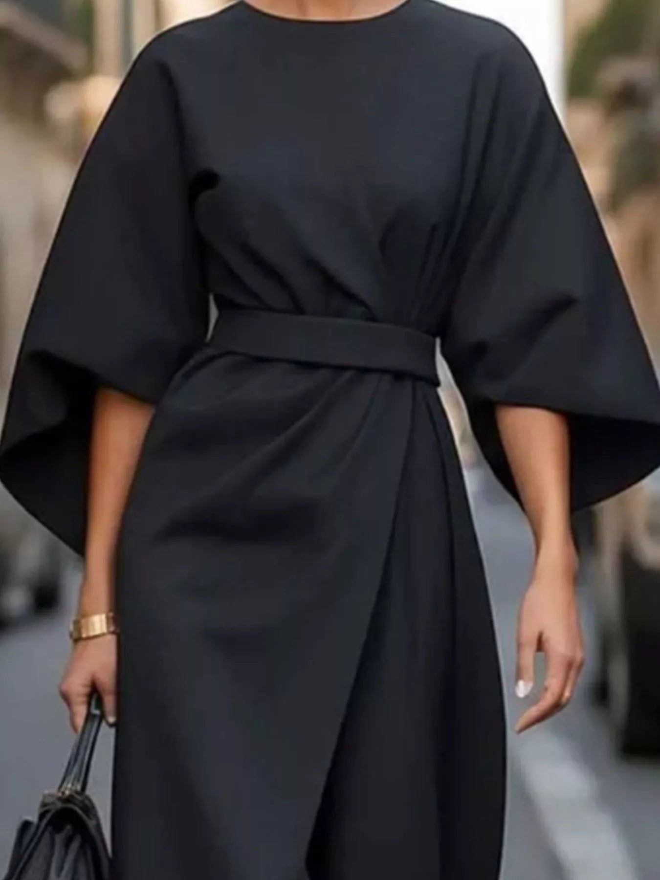 Round Neck 3/4 Sleeve Dress designed for comfort and style at Lookzlike