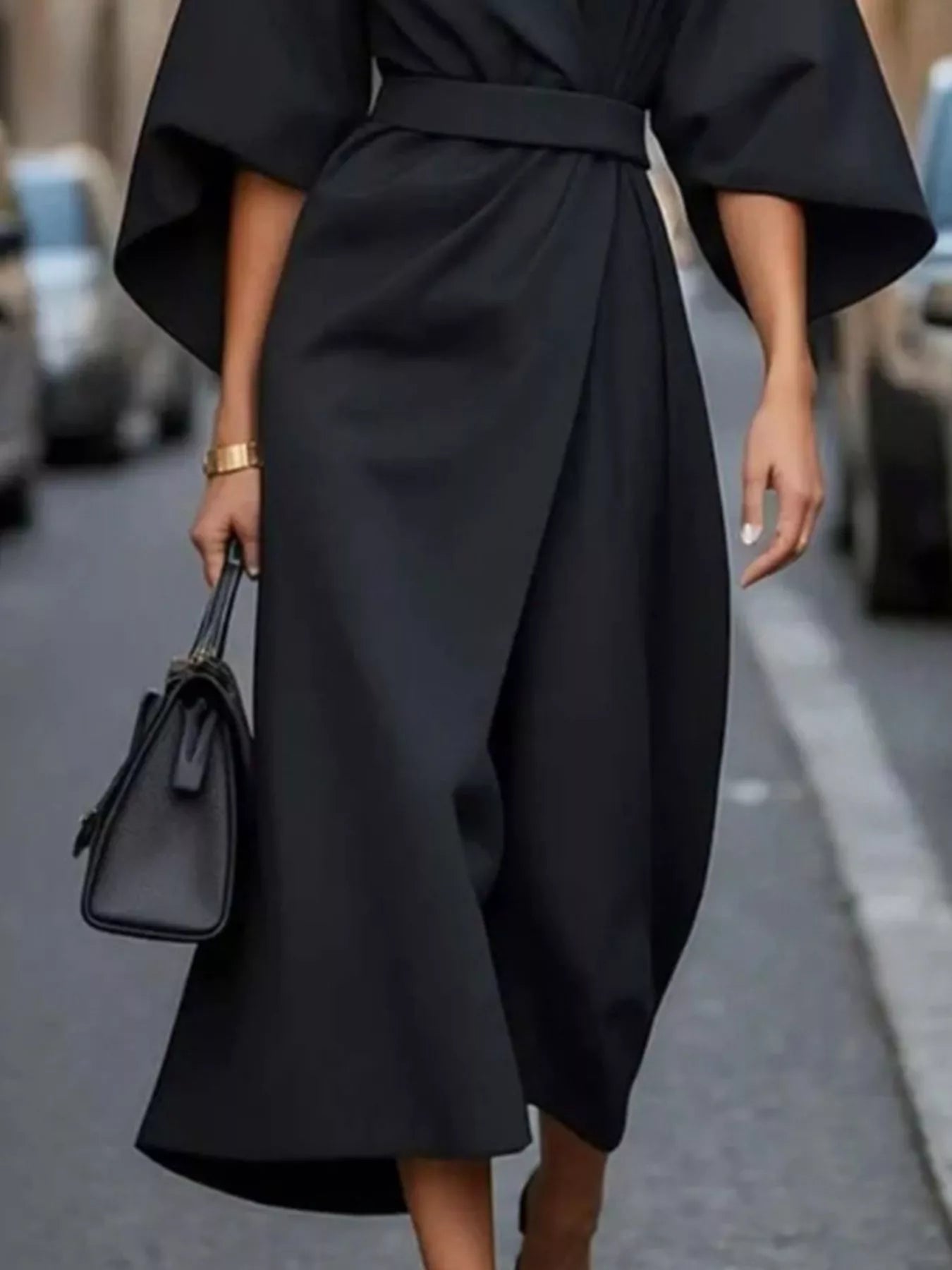 Round Neck 3/4 Sleeve Dress designed for comfort and style at Lookzlike
