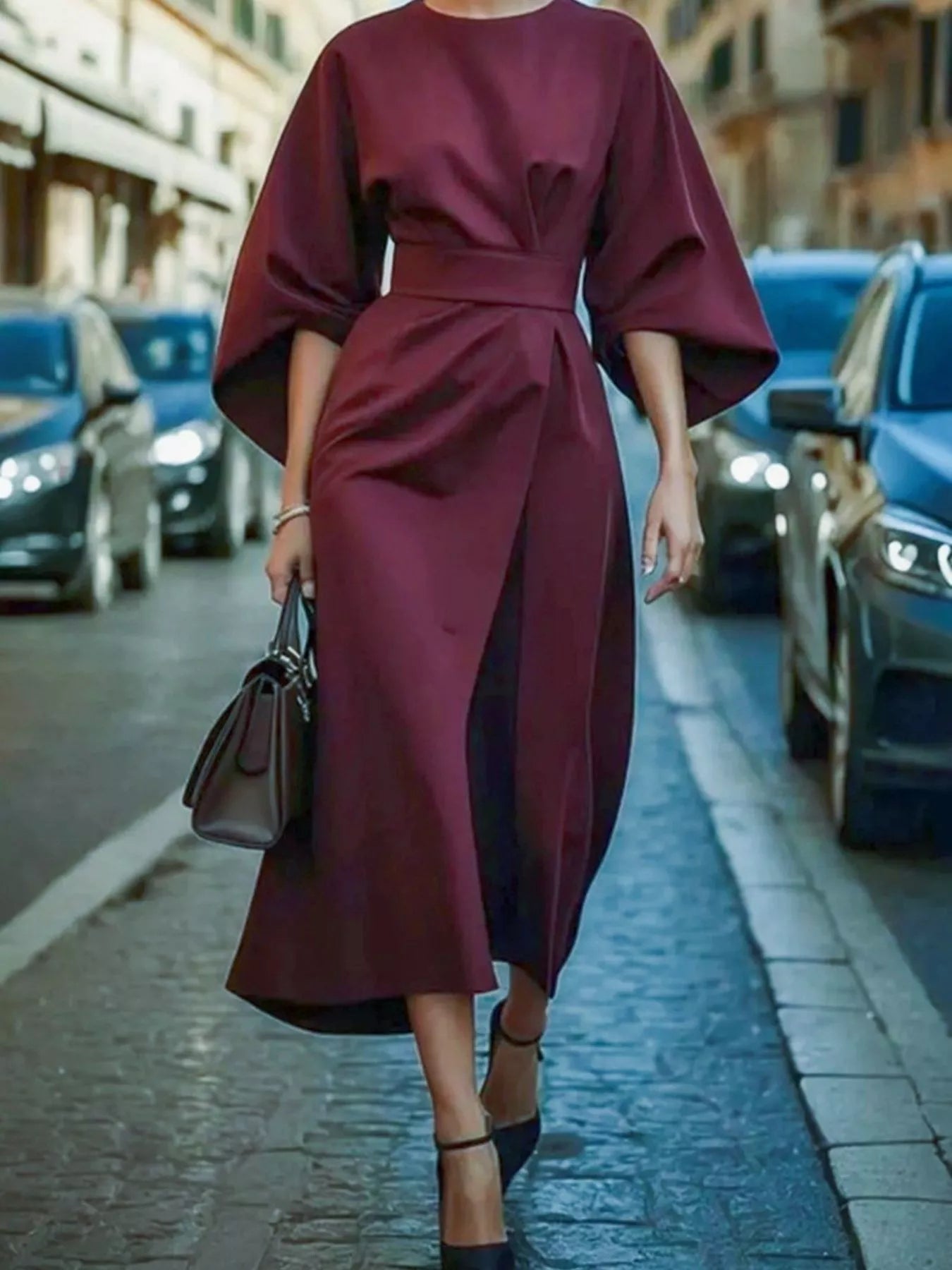 Round Neck 3/4 Sleeve Dress designed for comfort and style at Lookzlike