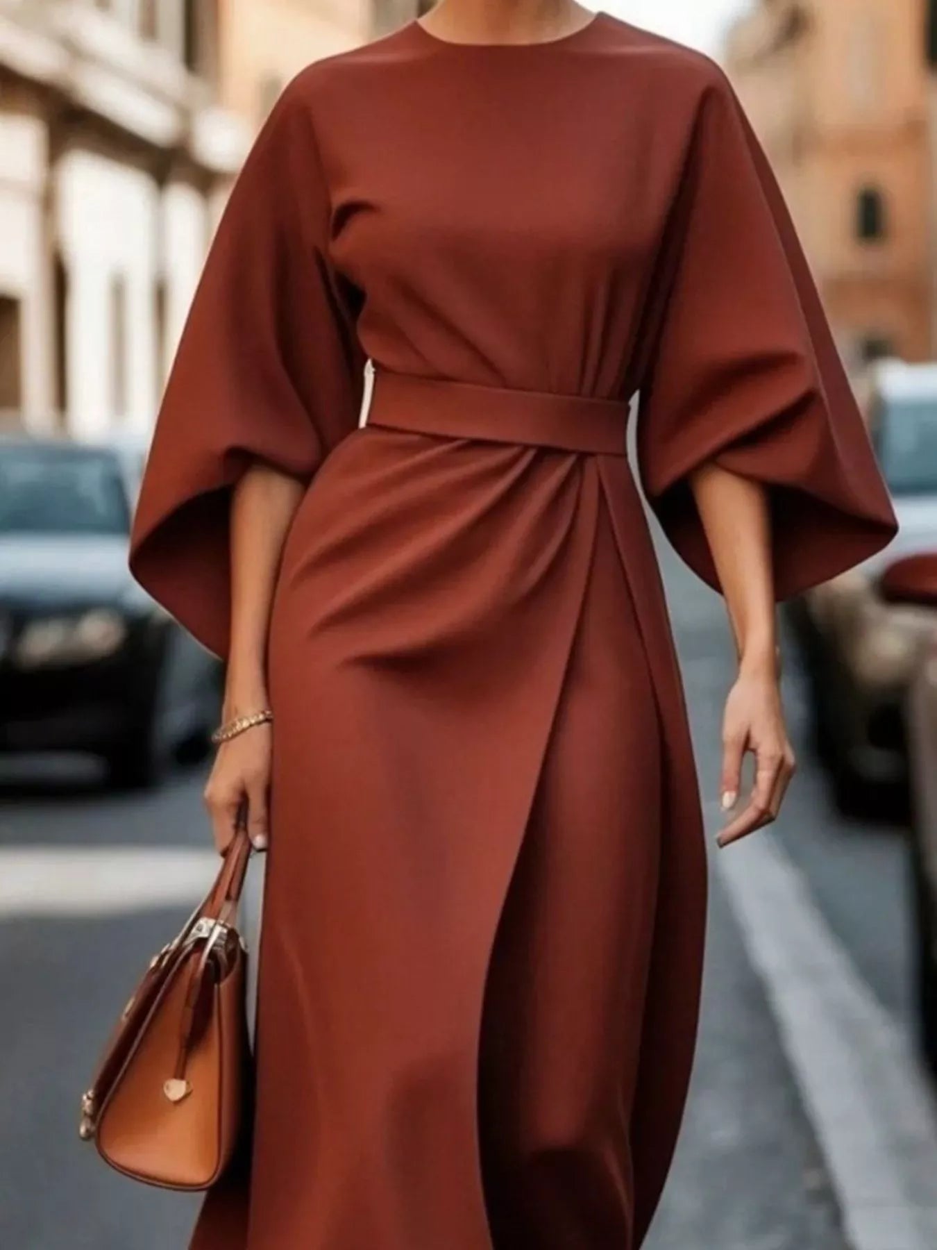 Round Neck 3/4 Sleeve Dress designed for comfort and style at Lookzlike