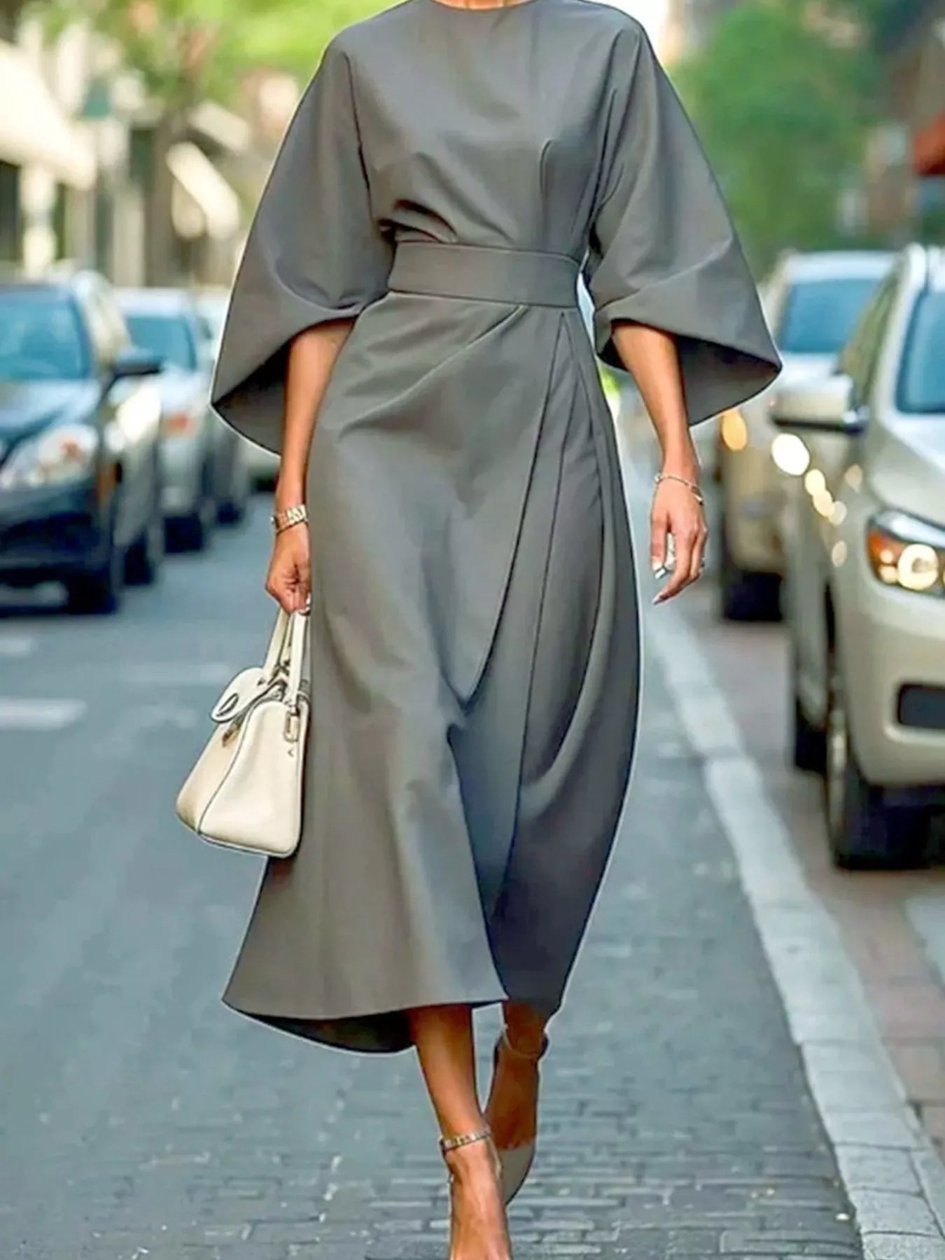 Round Neck 3/4 Sleeve Dress designed for comfort and style at Lookzlike